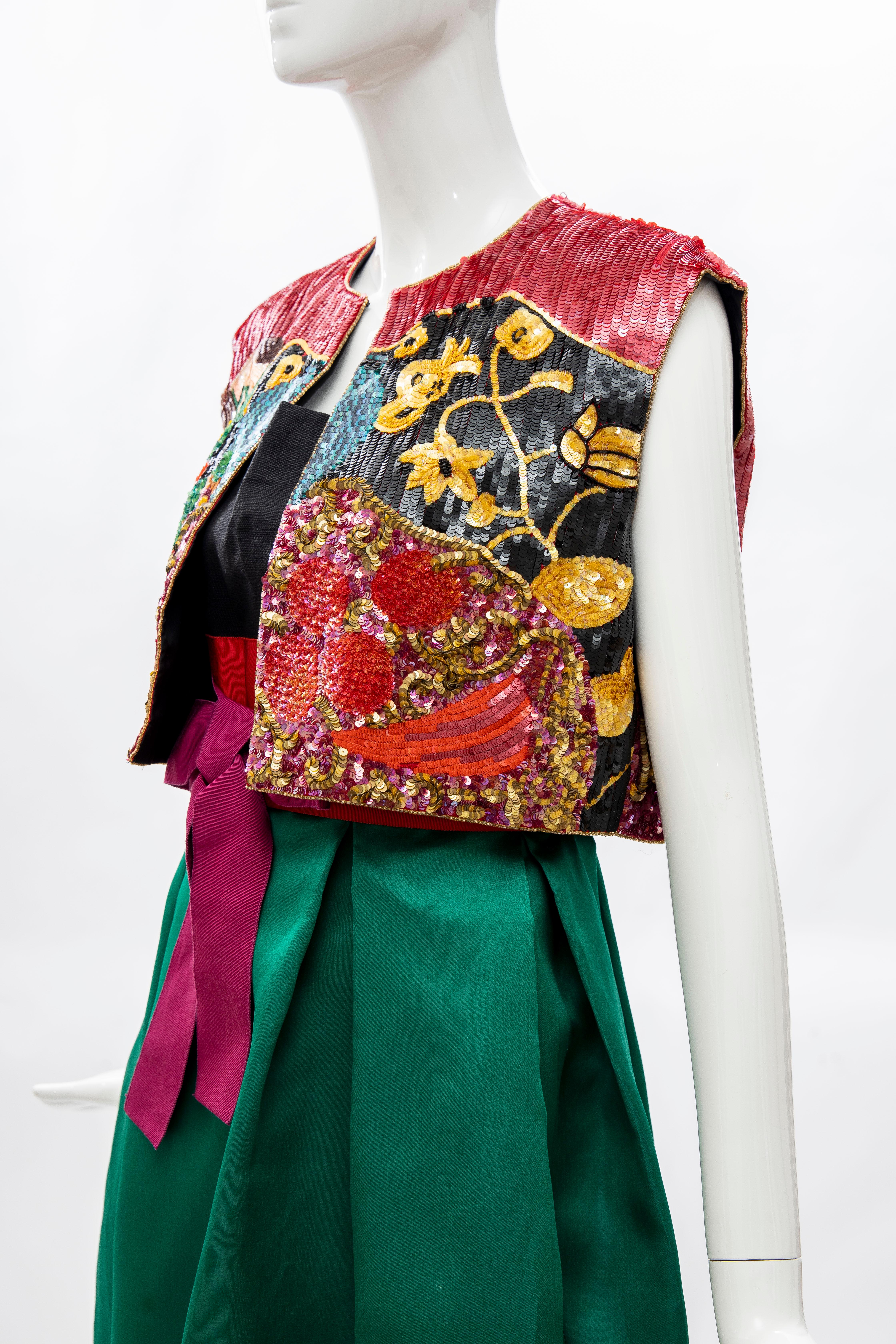 Bill Blass Matisse Inspired Embroidered Sequined Dress Ensemble, Spring 1988 For Sale 10