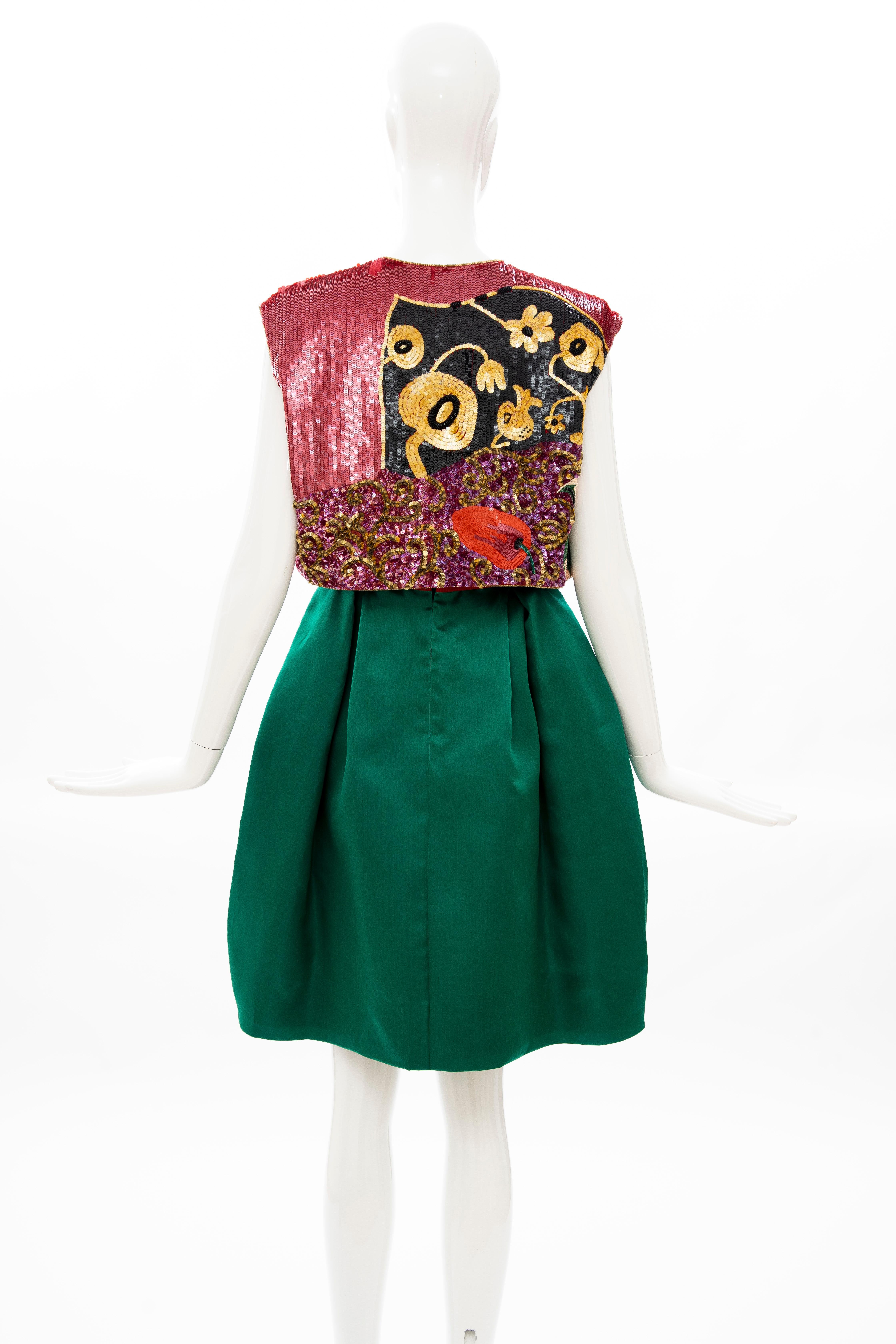 Bill Blass Matisse Inspired Embroidered Sequined Dress Ensemble, Spring 1988 For Sale 4