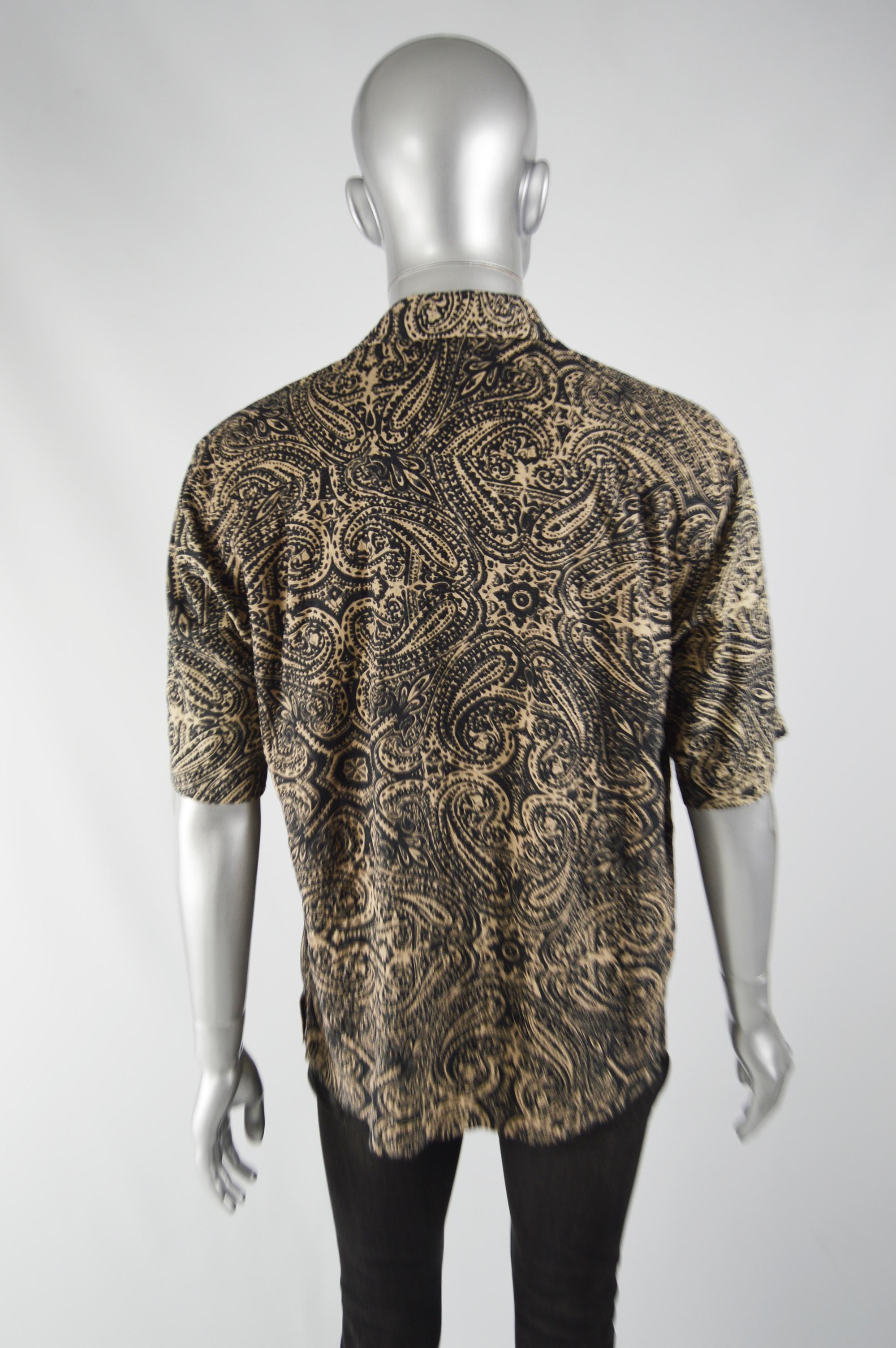 Gray Bill Blass Mens Silk Batik Print Shirt