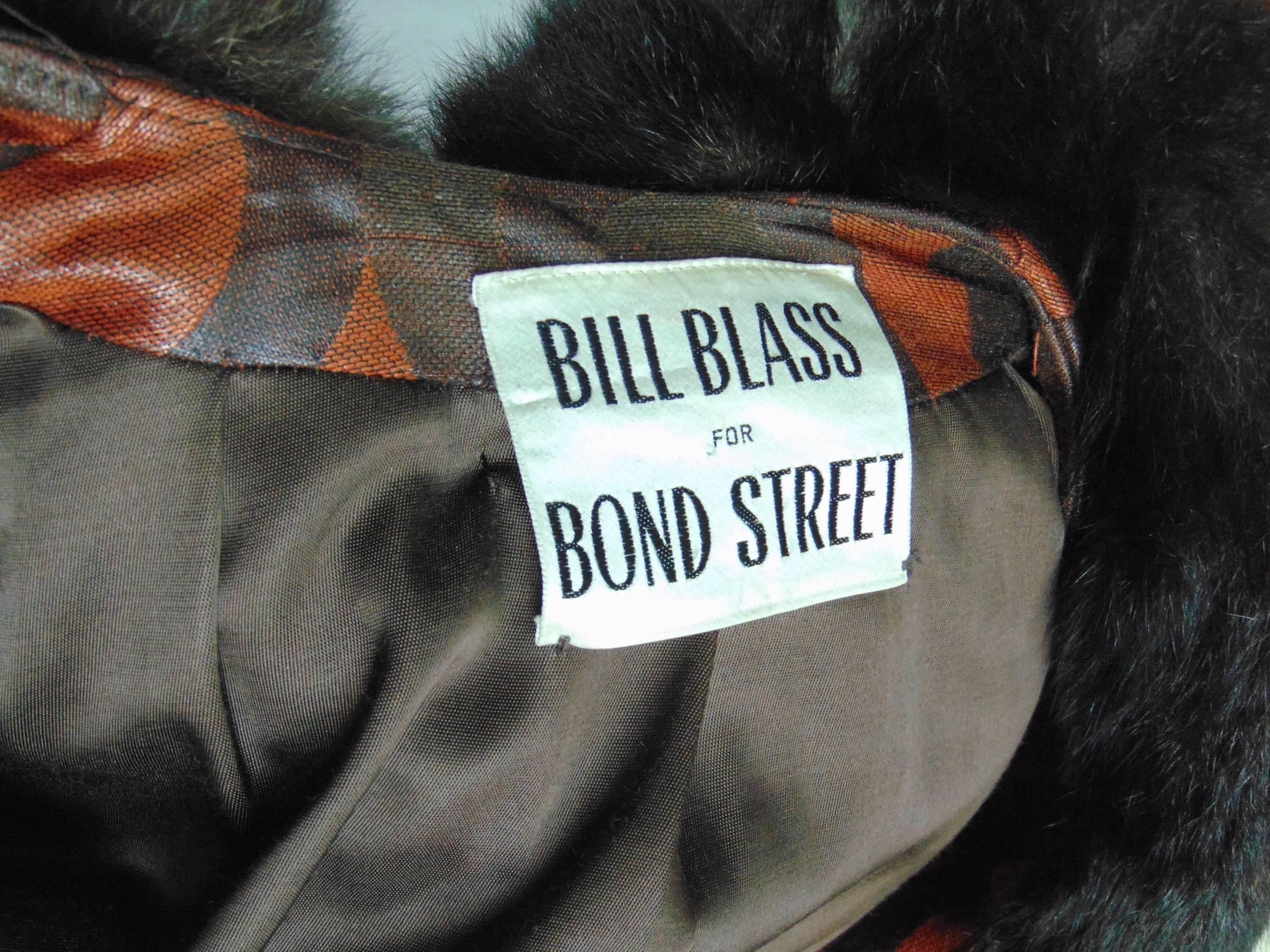 Bill Blass Mod Bullseye Coat Woven Silk Mink Fur Trim 60s Vintage M In Good Condition In Port Saint Lucie, FL
