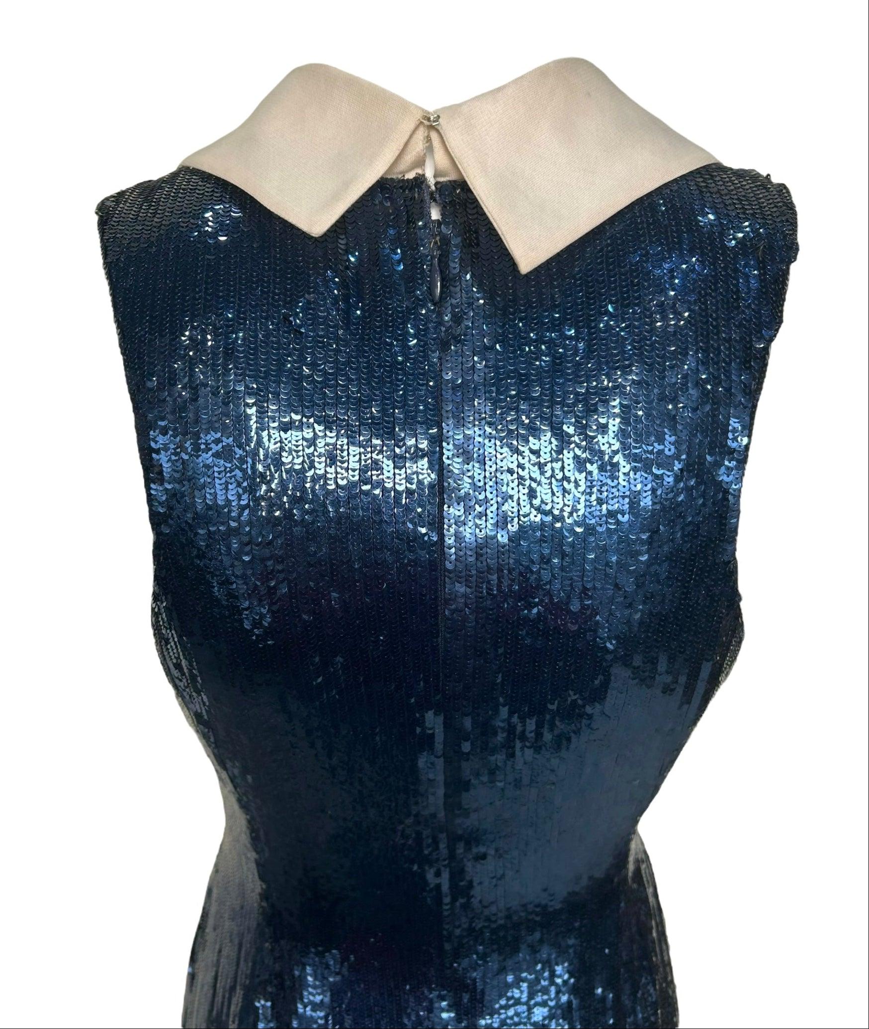 Black Bill Blass Navy Blue Sequin Sailor Cocktail Dress, 1980s For Sale