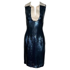 Bill Blass Navy Blue Sequin Sailor Cocktail Dress, 1980s