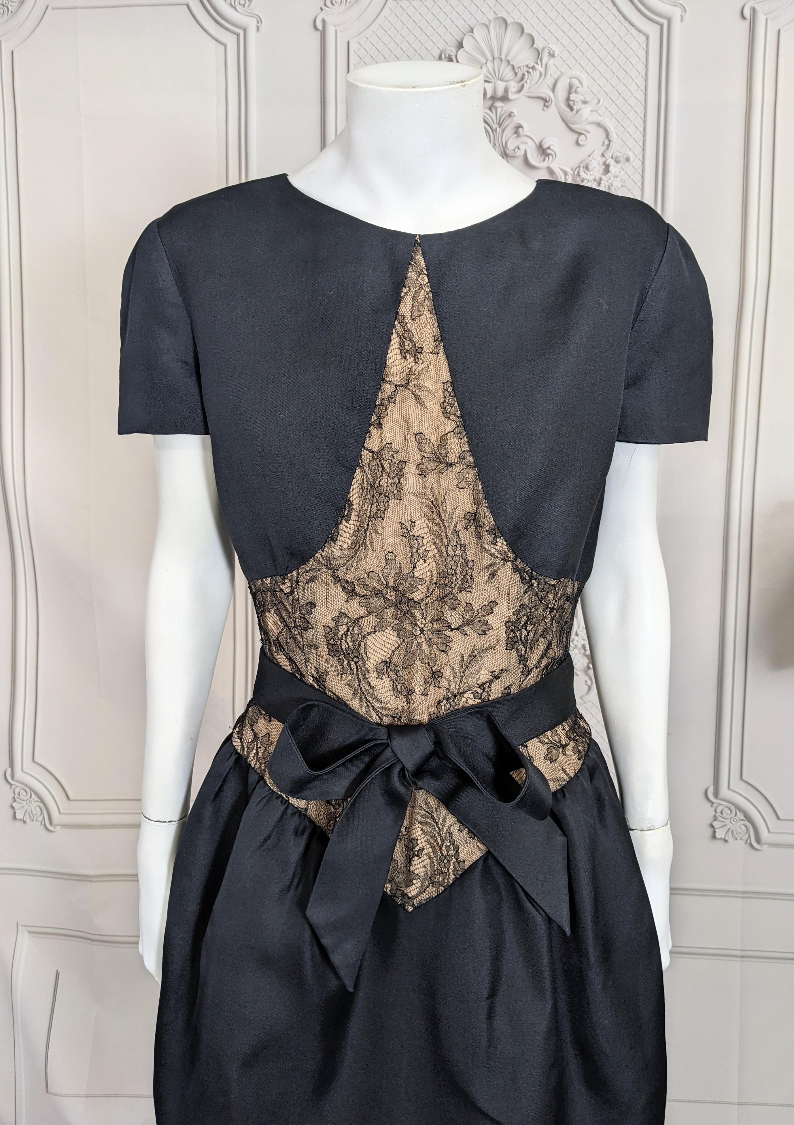 Black Bill Blass Organza and Lace Cocktail Dress For Sale