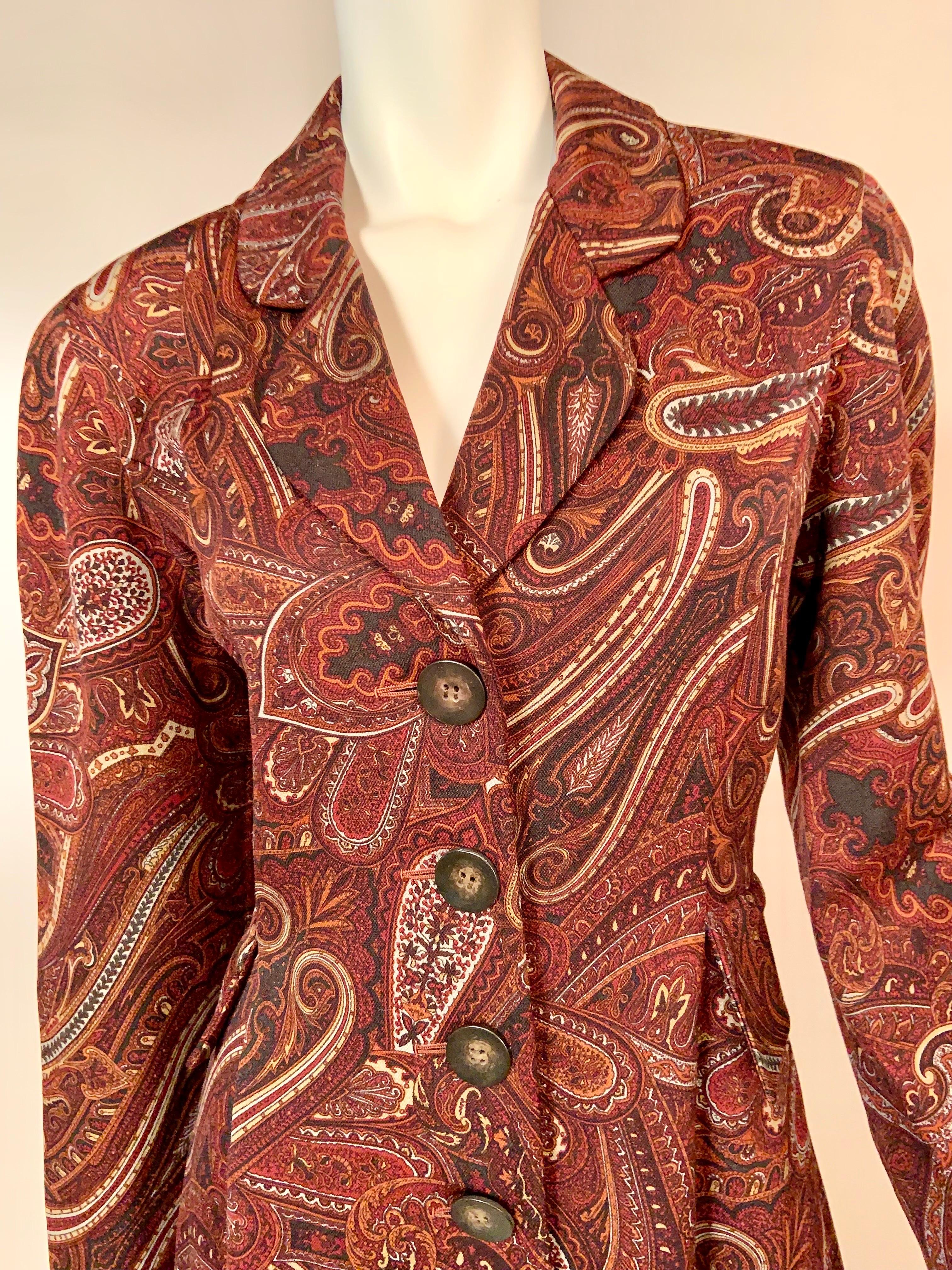 Red Bill Blass Paisley Patterned Coat in a Larger Size For Sale