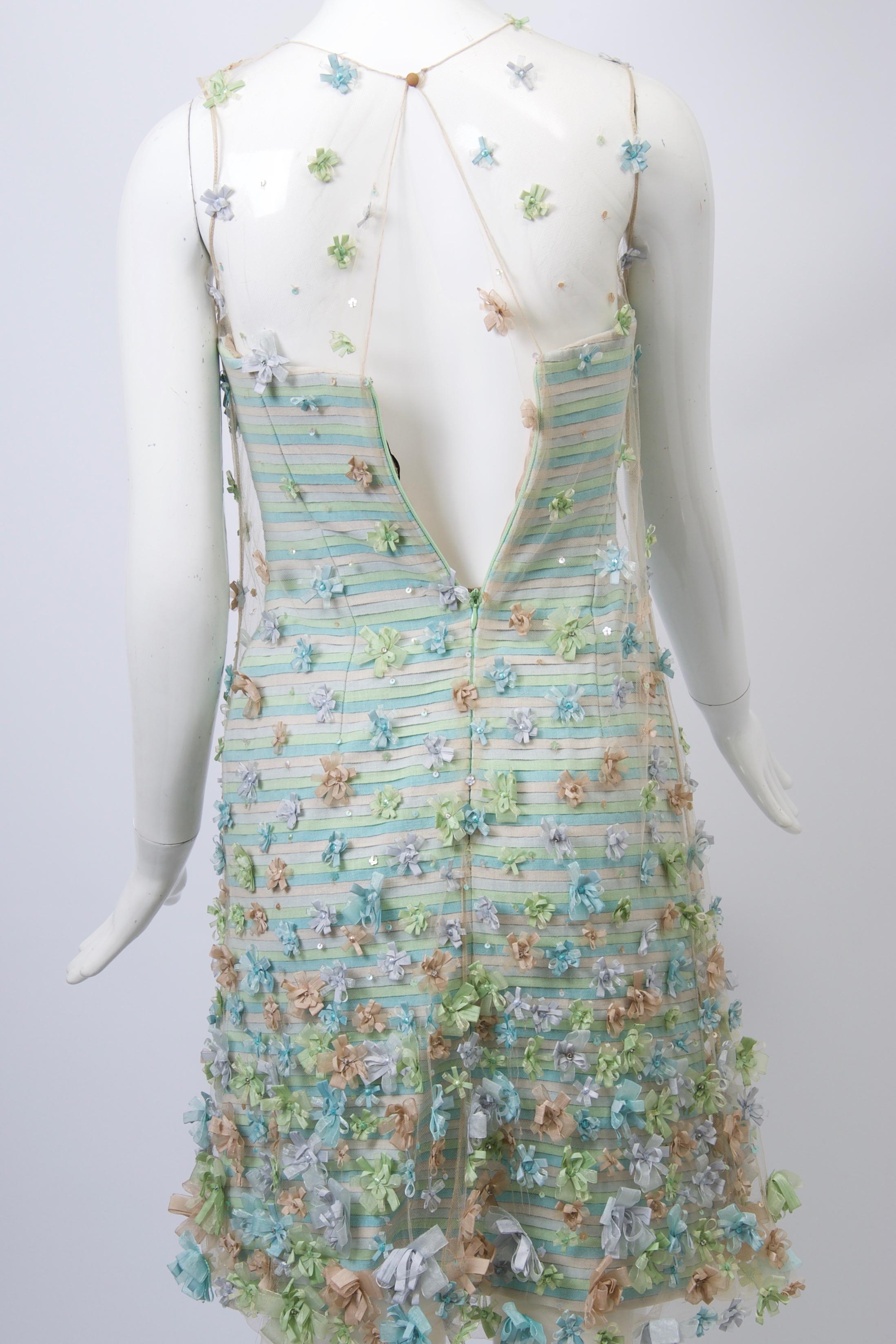 Women's Bill Blass Pastel Cocktail Dress with Embroidered Cage For Sale