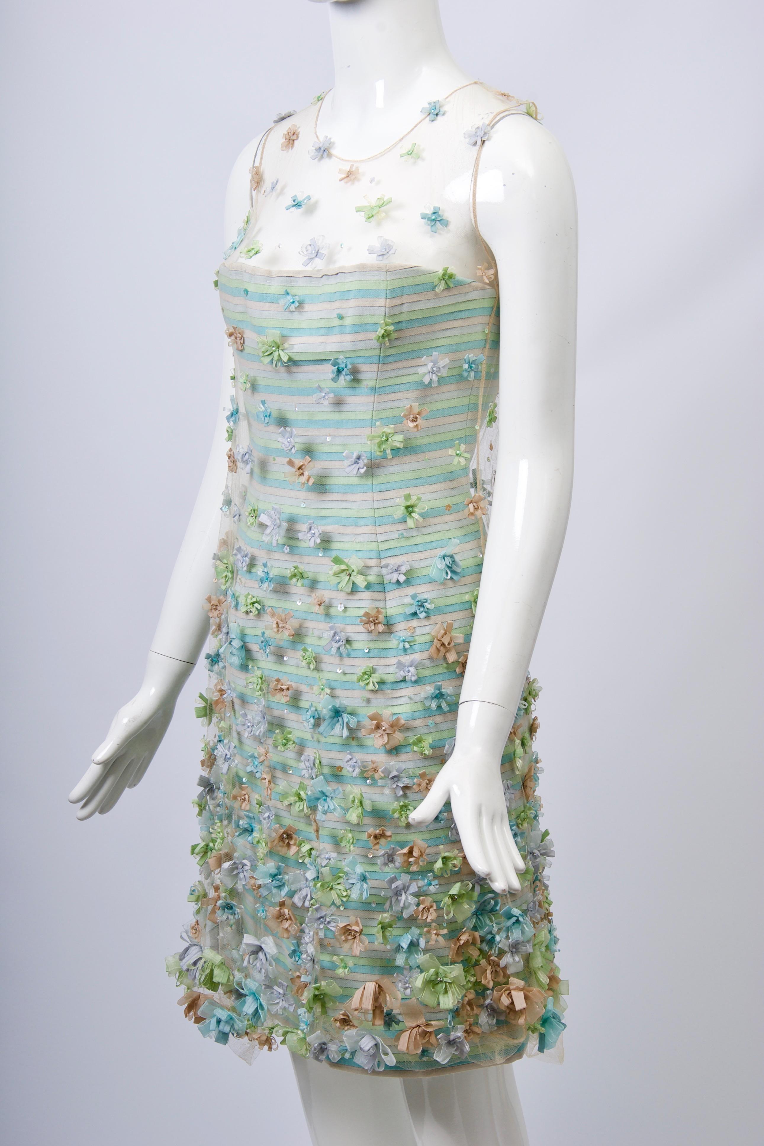 Bill Blass Pastel Cocktail Dress with Embroidered Cage For Sale 2