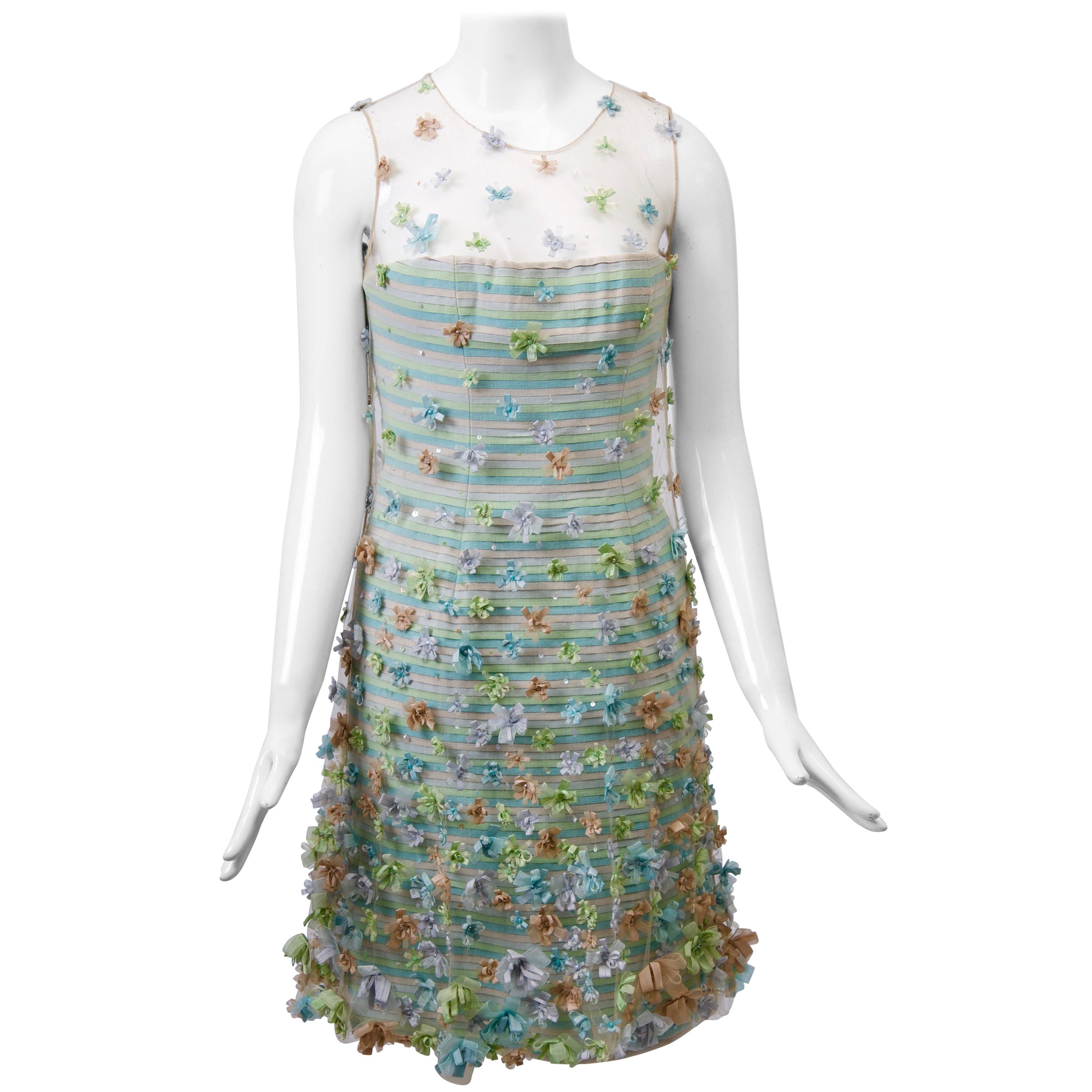 Bill Blass Pastel Cocktail Dress with Embroidered Cage