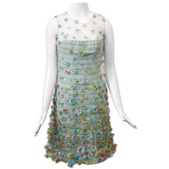 Vintage Bill Blass Pastel Cocktail Dress with Embroidered Cage