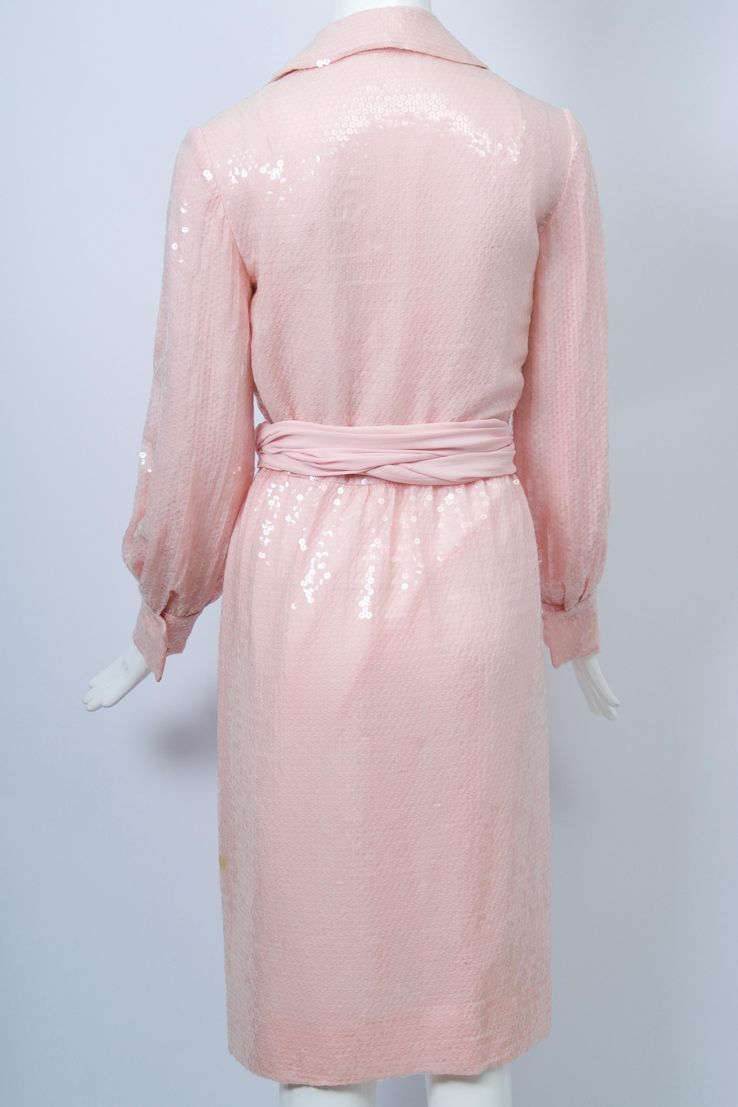 Bill Blass Pink Sequin Shirtdress In Good Condition In Alford, MA