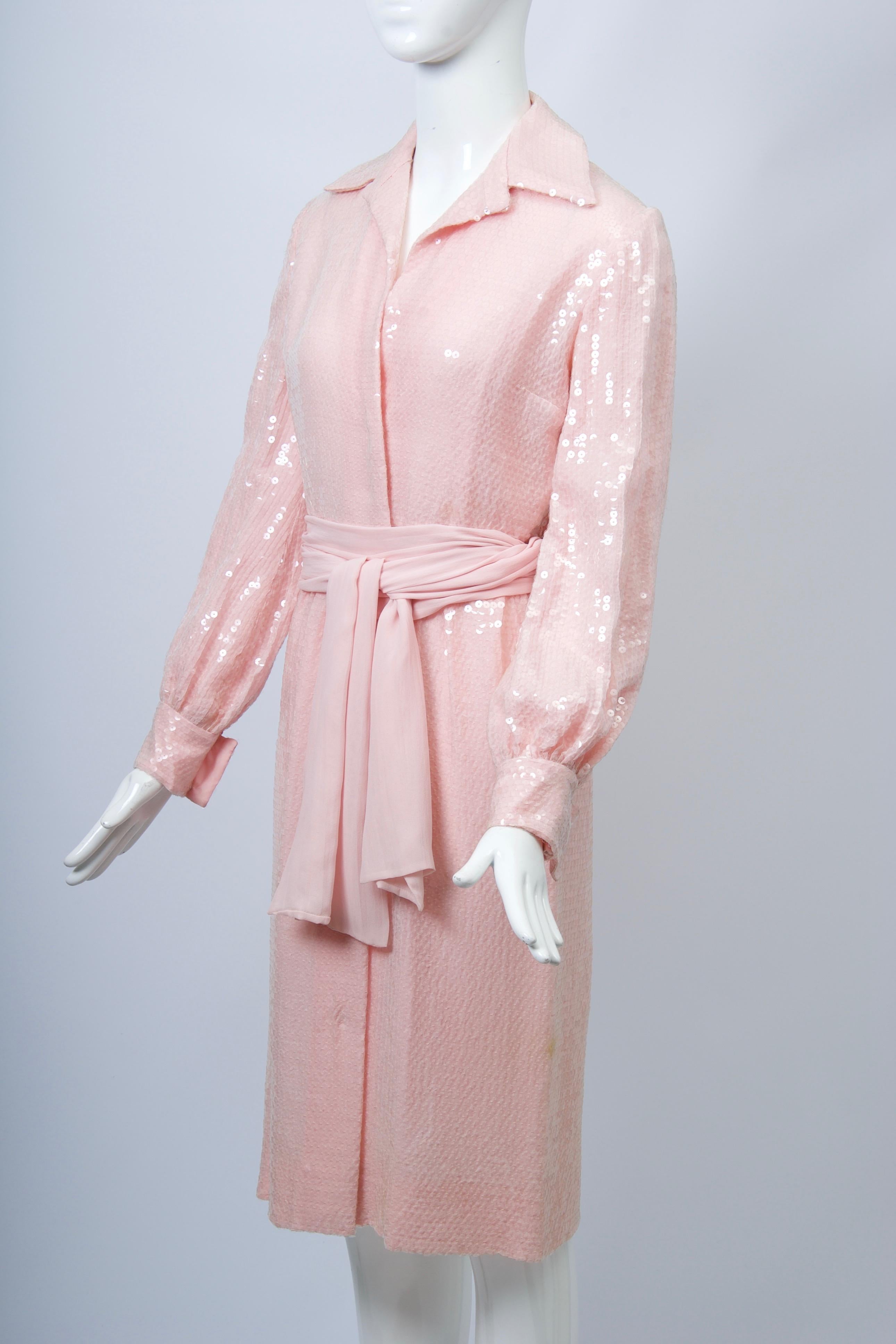 Women's Bill Blass Pink Sequin Shirtdress