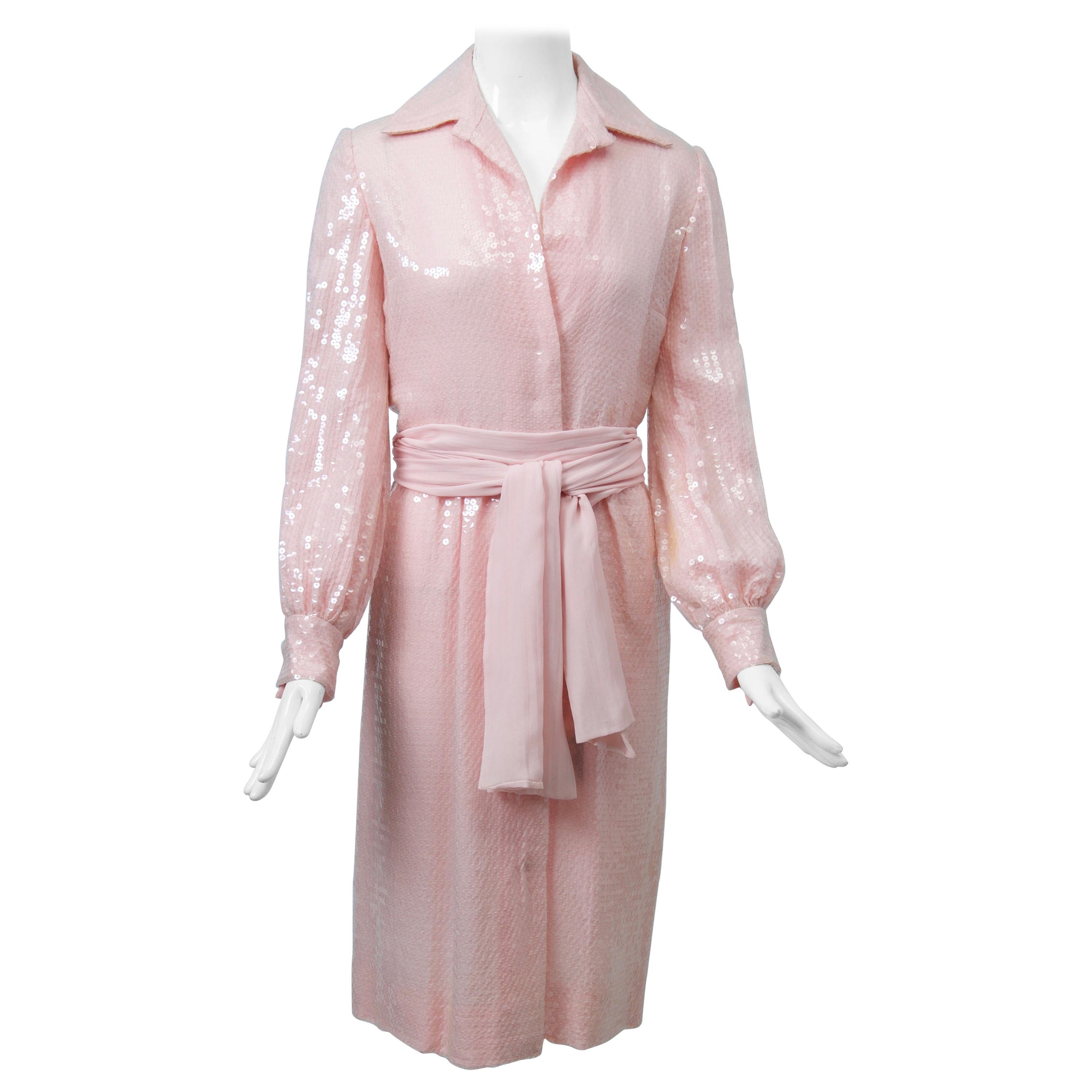 Bill Blass Pink Sequin Shirtdress