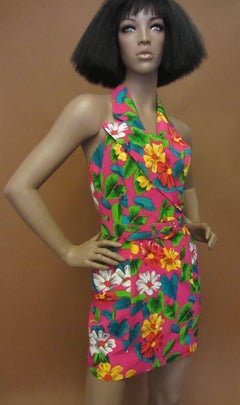 Bill Blass Pink Tropical Print Mini Dress