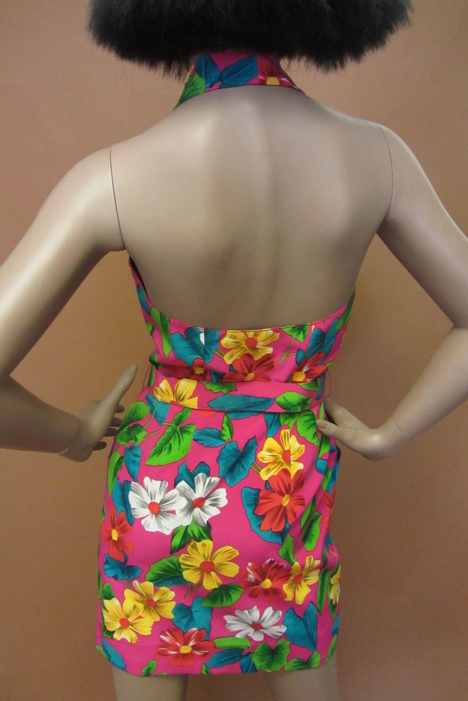 Bill Blass Pink Tropical Print Mini Dress For Sale 1