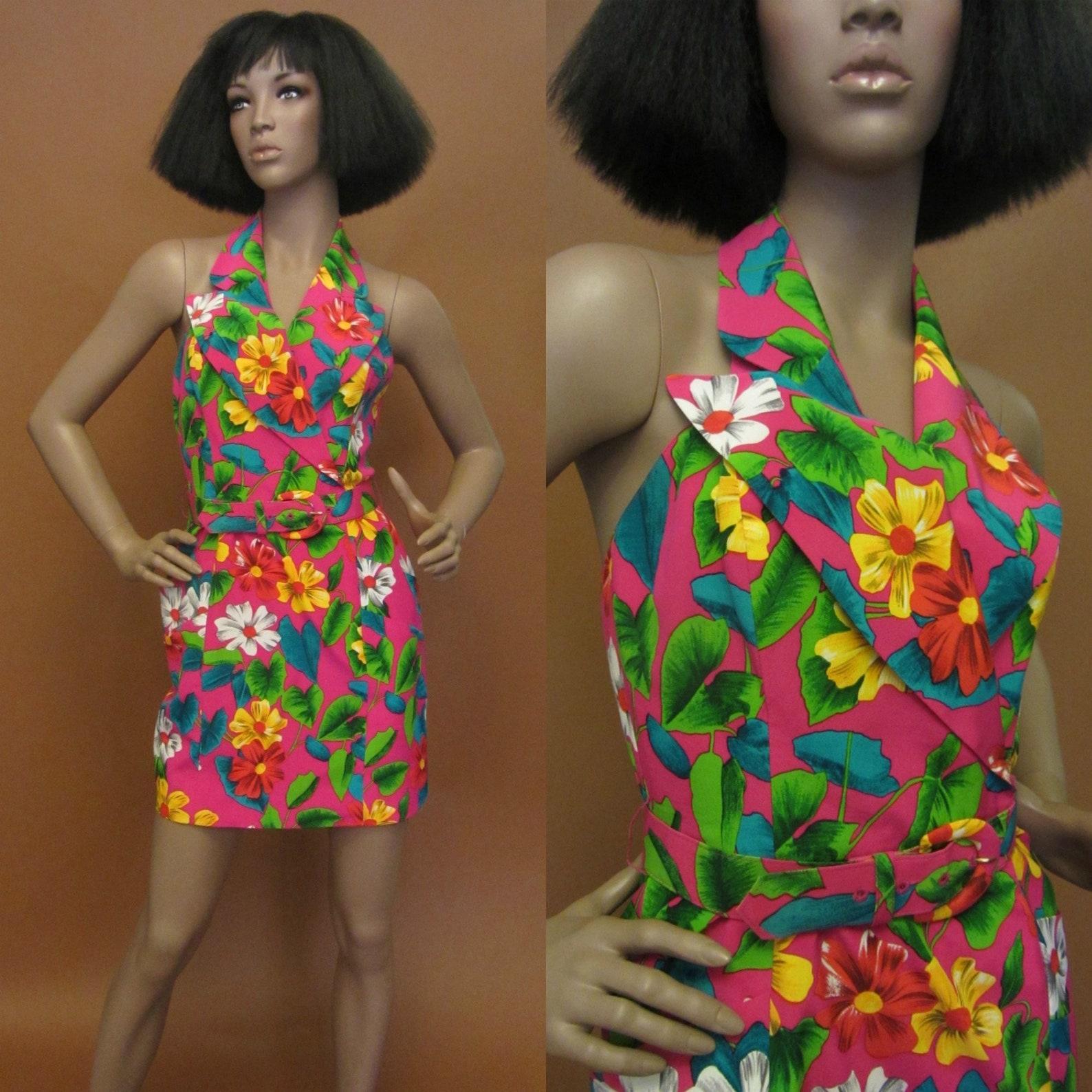Bill Blass Pink Tropical Print Mini Dress For Sale 2