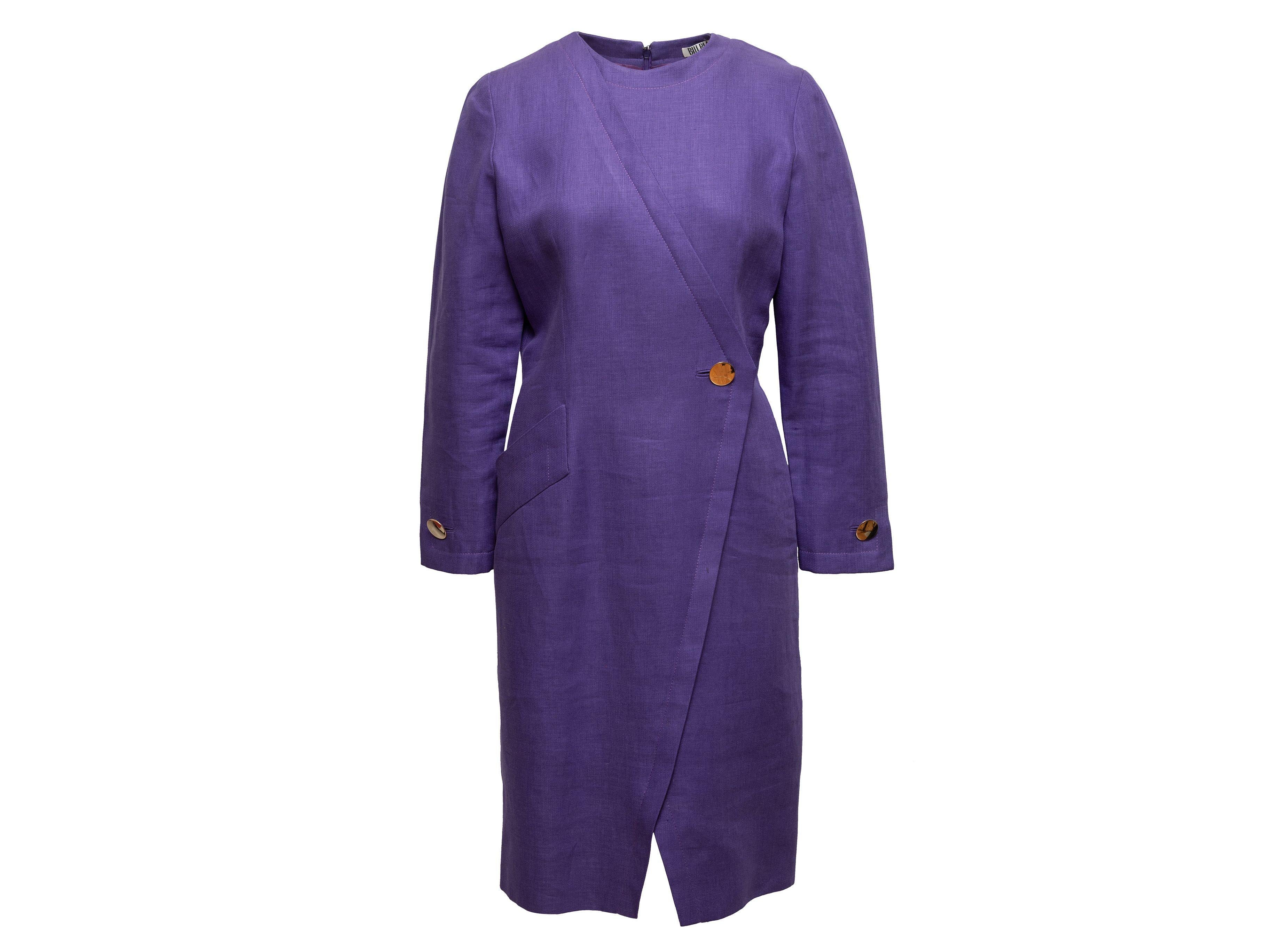 Bill Blass Purple Linen Long Sleeve Dress 1