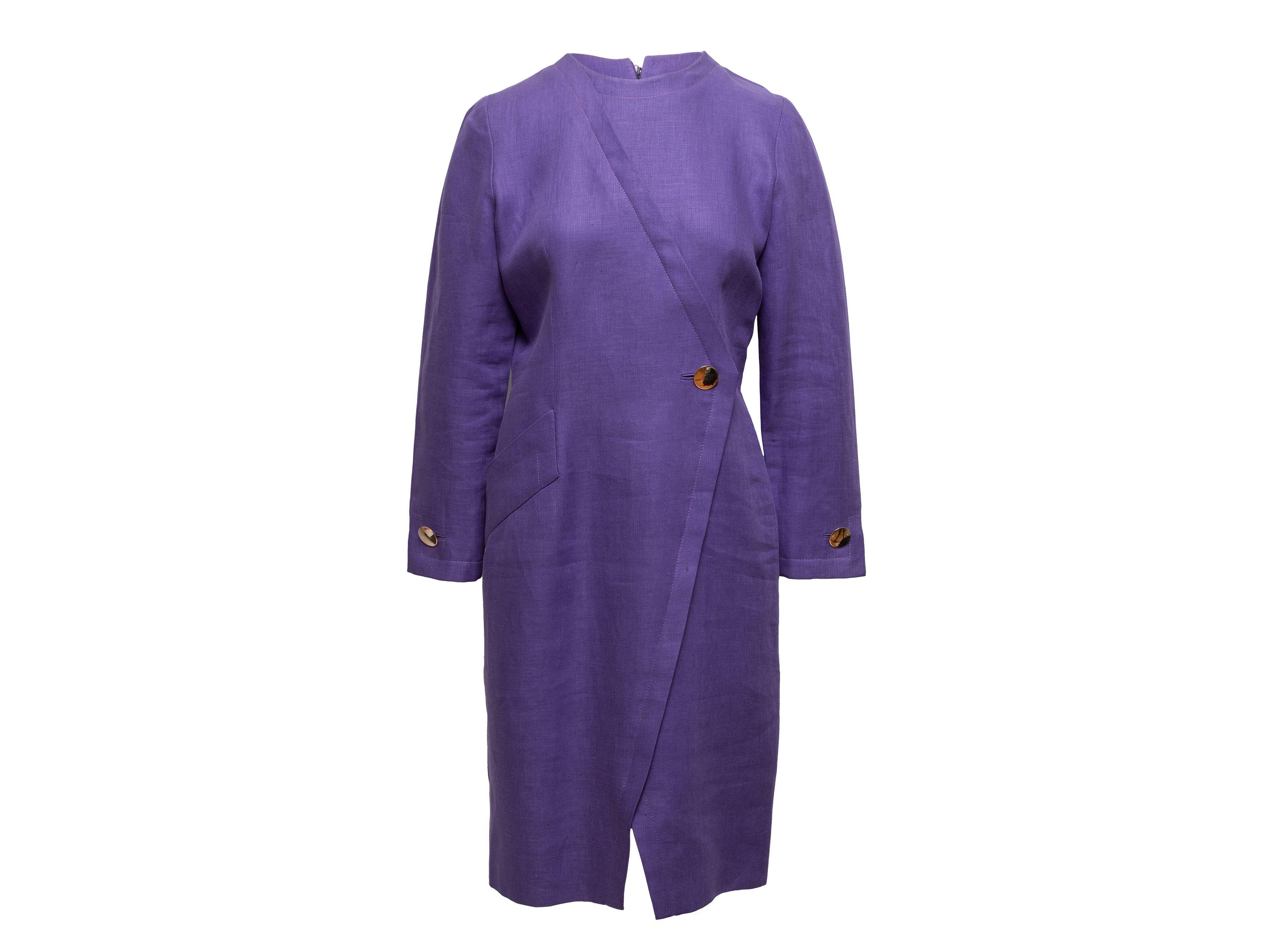 Bill Blass Purple Linen Long Sleeve Dress 2