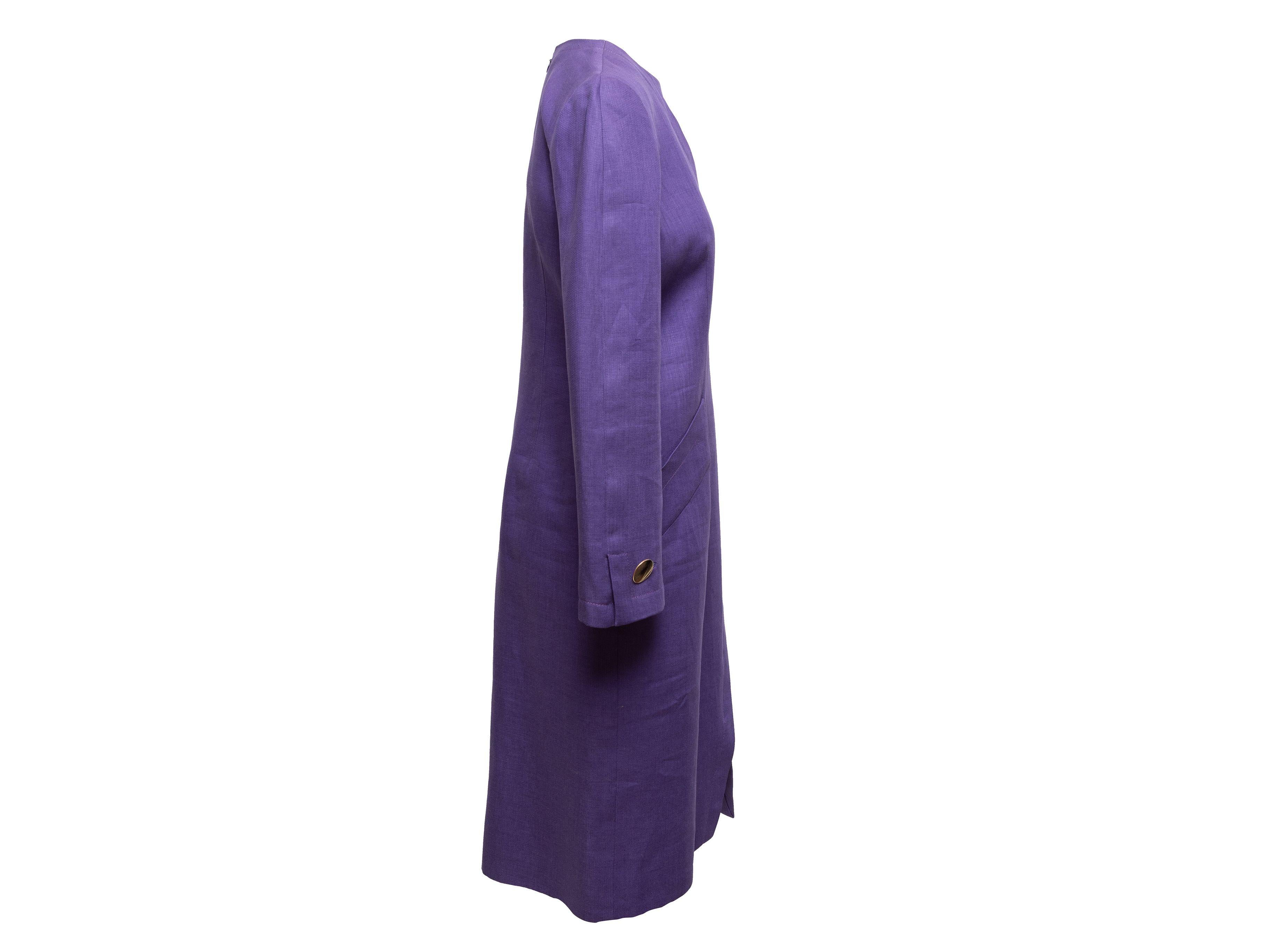 Bill Blass Purple Linen Long Sleeve Dress 3