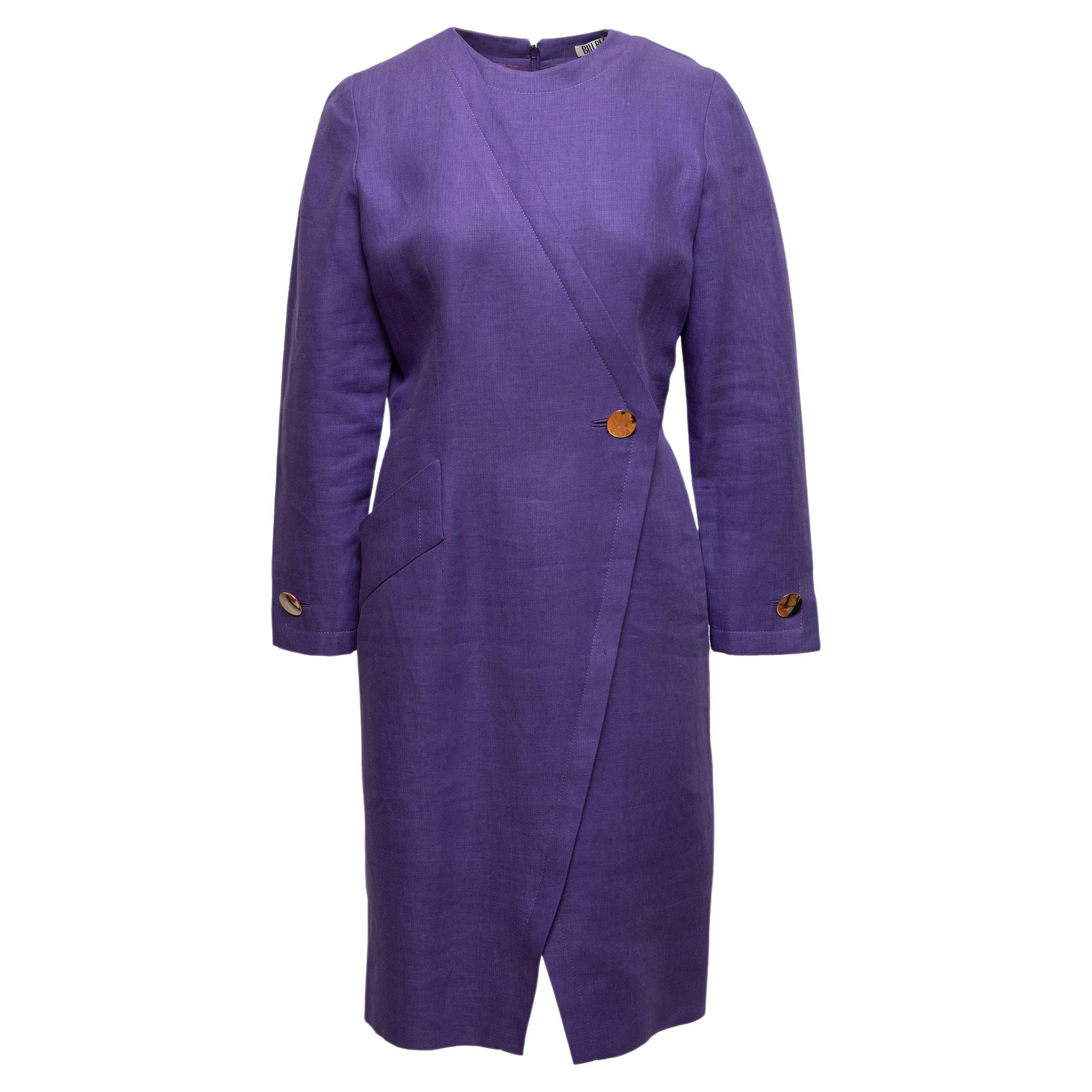 Bill Blass Purple Linen Long Sleeve Dress