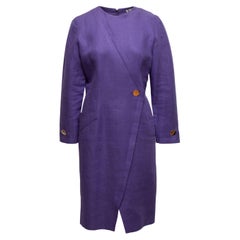 Bill Blass Purple Linen Long Sleeve Dress
