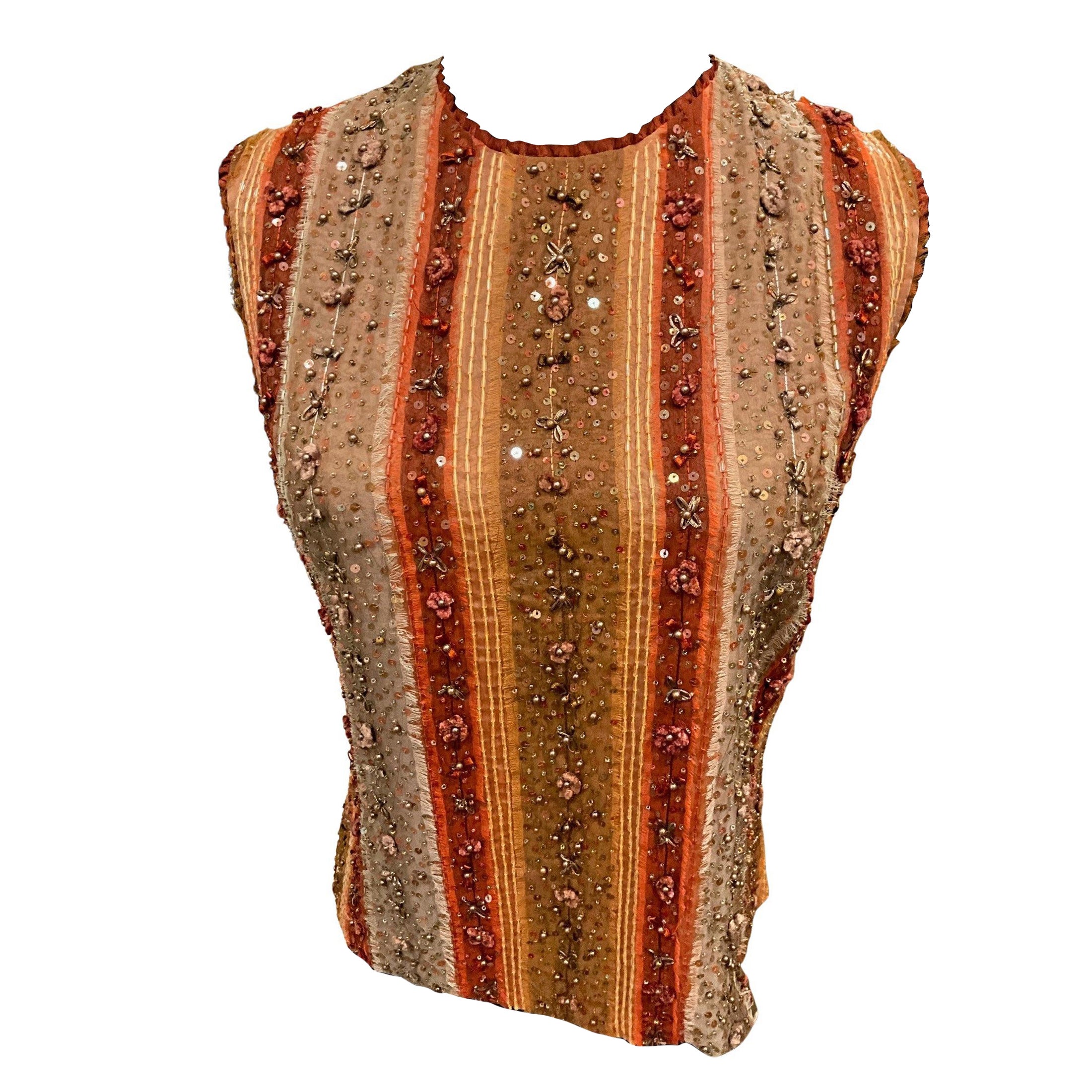 Bill Blass Rust Beaded Shell Top en vente