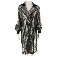 BILL BLASS Size 2 Silver Black Silk Metallic Double Breasted Coat