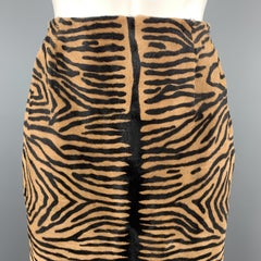 BILL BLASS Größe 8 Brauner Bleistiftrock aus Ponyhaar und Leder mit Tierdruck