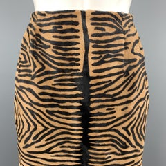 BILL BLASS Größe 8 Brauner Bleistiftrock aus Ponyhaar-Leder mit Tiermuster