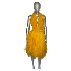 Bill Blass Spring 1980 RUNWAY Yellow Marabou Feather Halter Backless Dress
