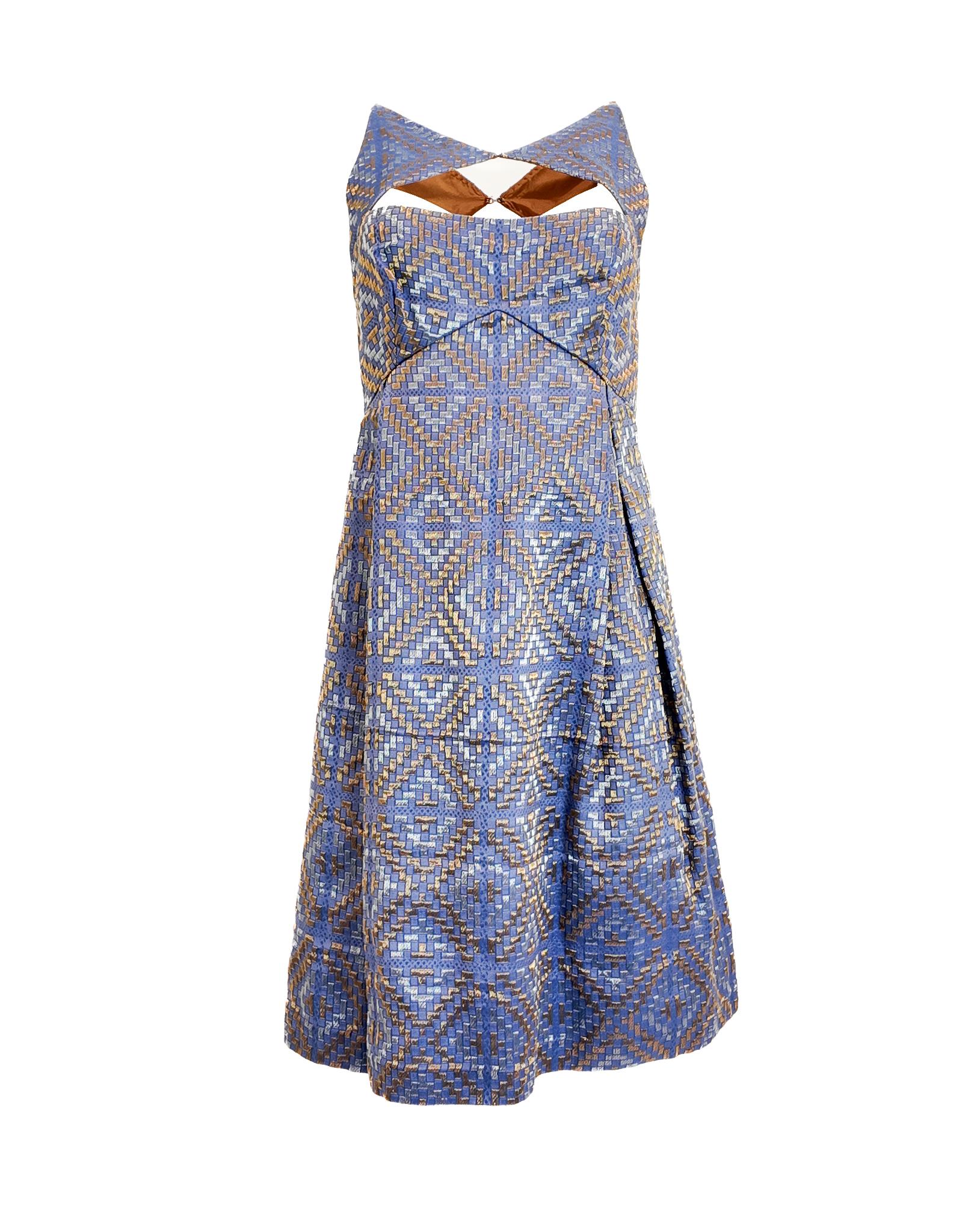 Bill Blass Vestido de Cóctel Recortado Metalizado Bígaro Primavera 2007 en venta 1