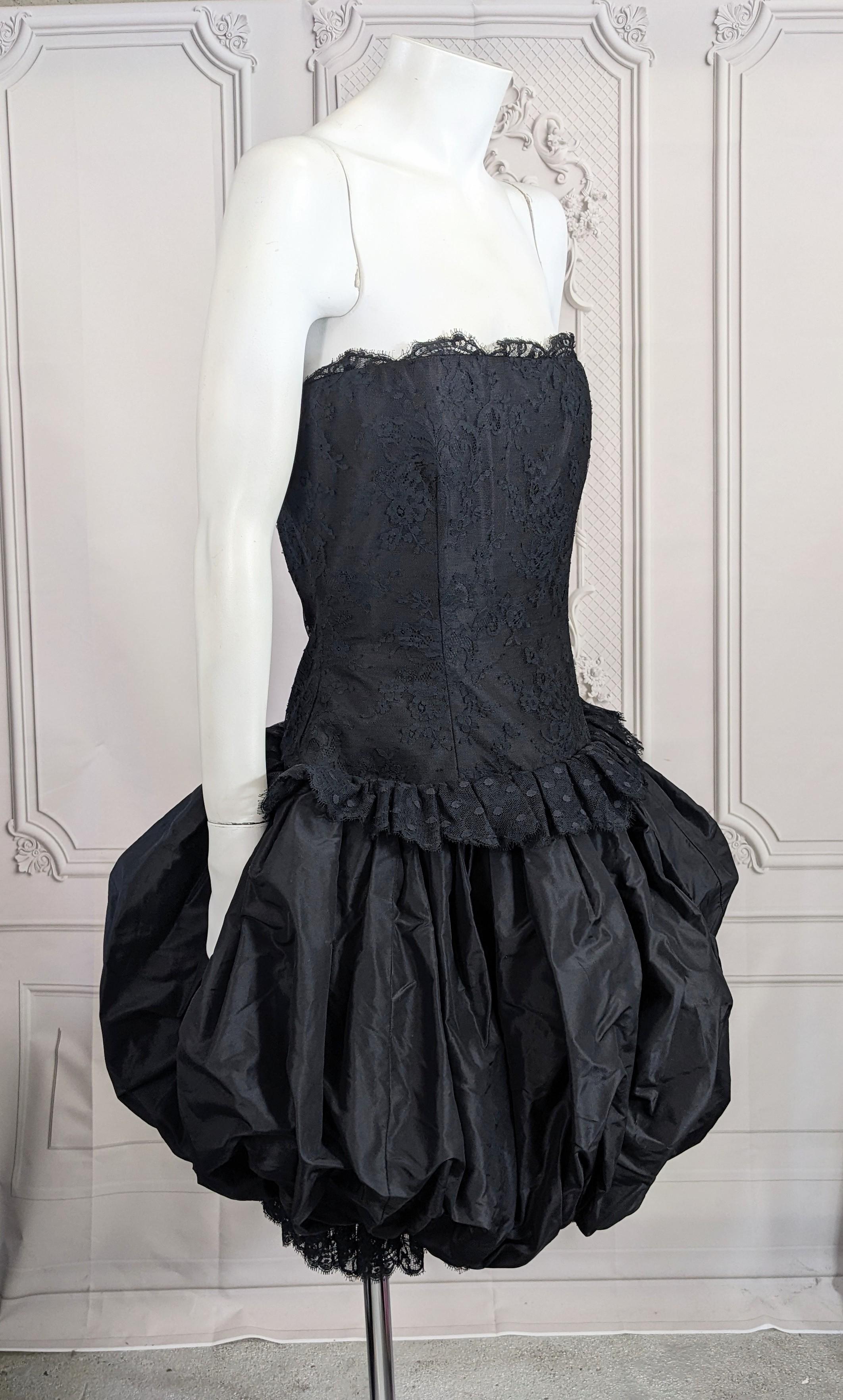 Bill Blass Strapless Lace, Point D'esprit and Taffeta Bubble Dress In Good Condition For Sale In New York, NY