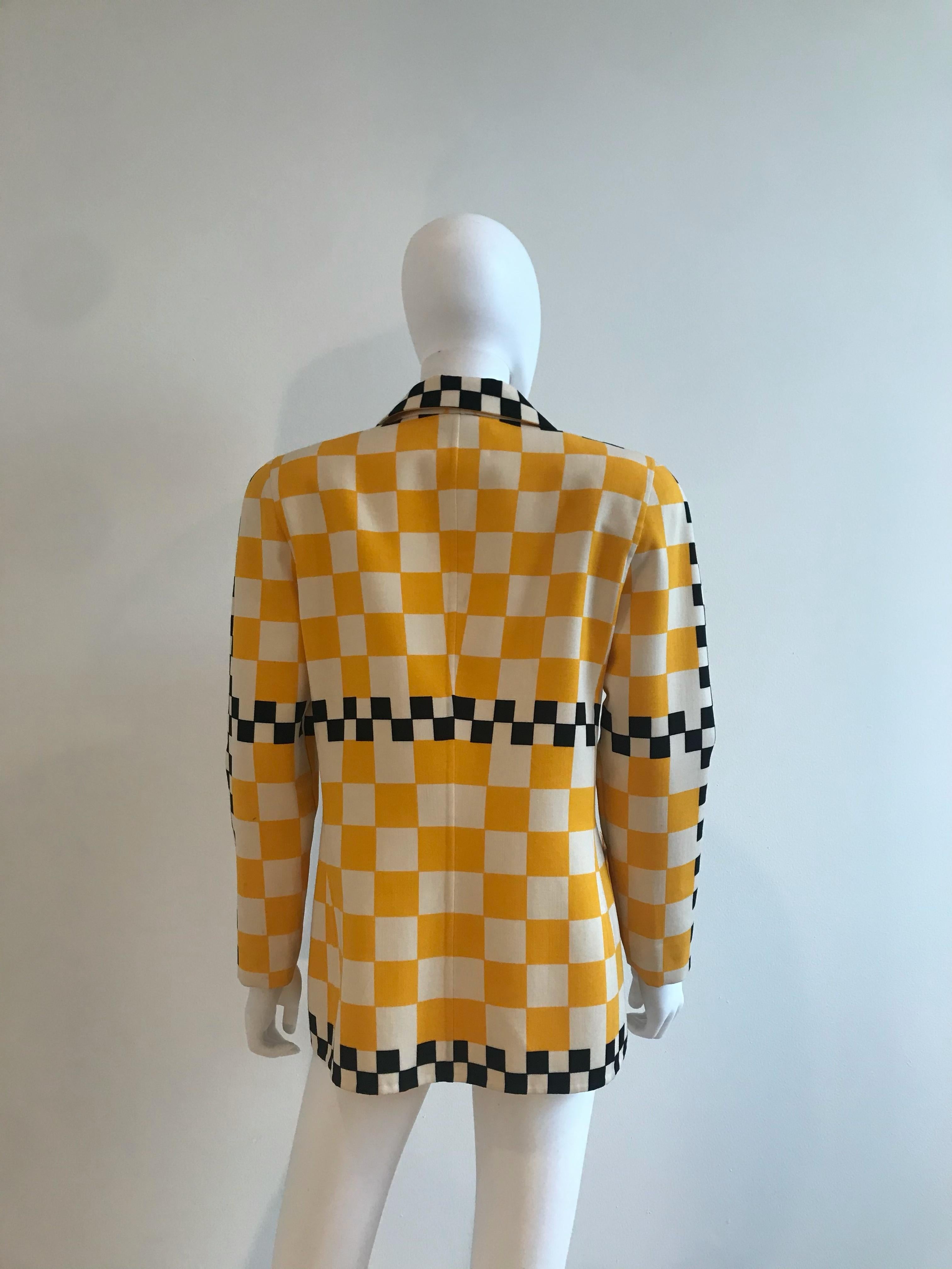Bill Blass Taxi Checkered Print Blazer In Good Condition For Sale In Brooklyn, NY