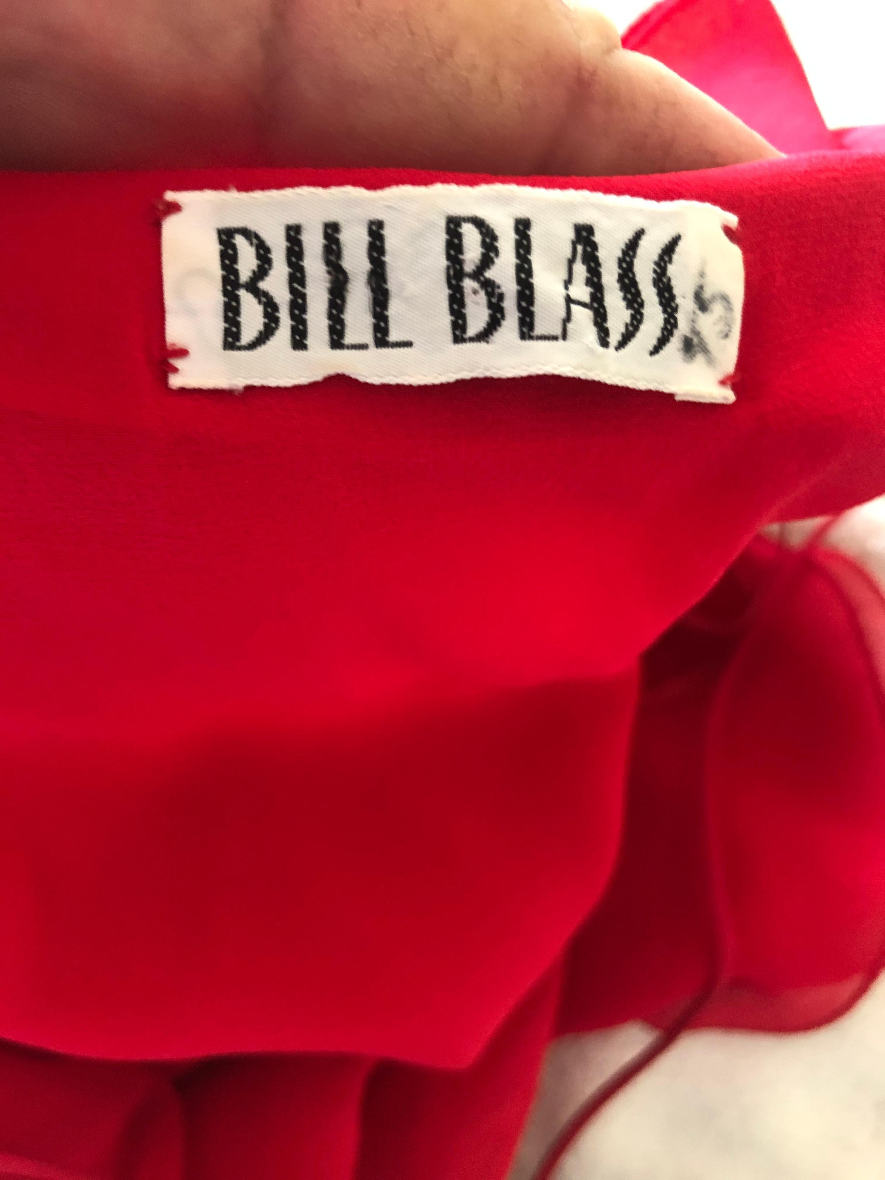 Bill Blass Sexy Vintage 1970's Ruffled Red Dress
Marked size 8, more like a 6 in today's size
 Bust 36'
Waist 34