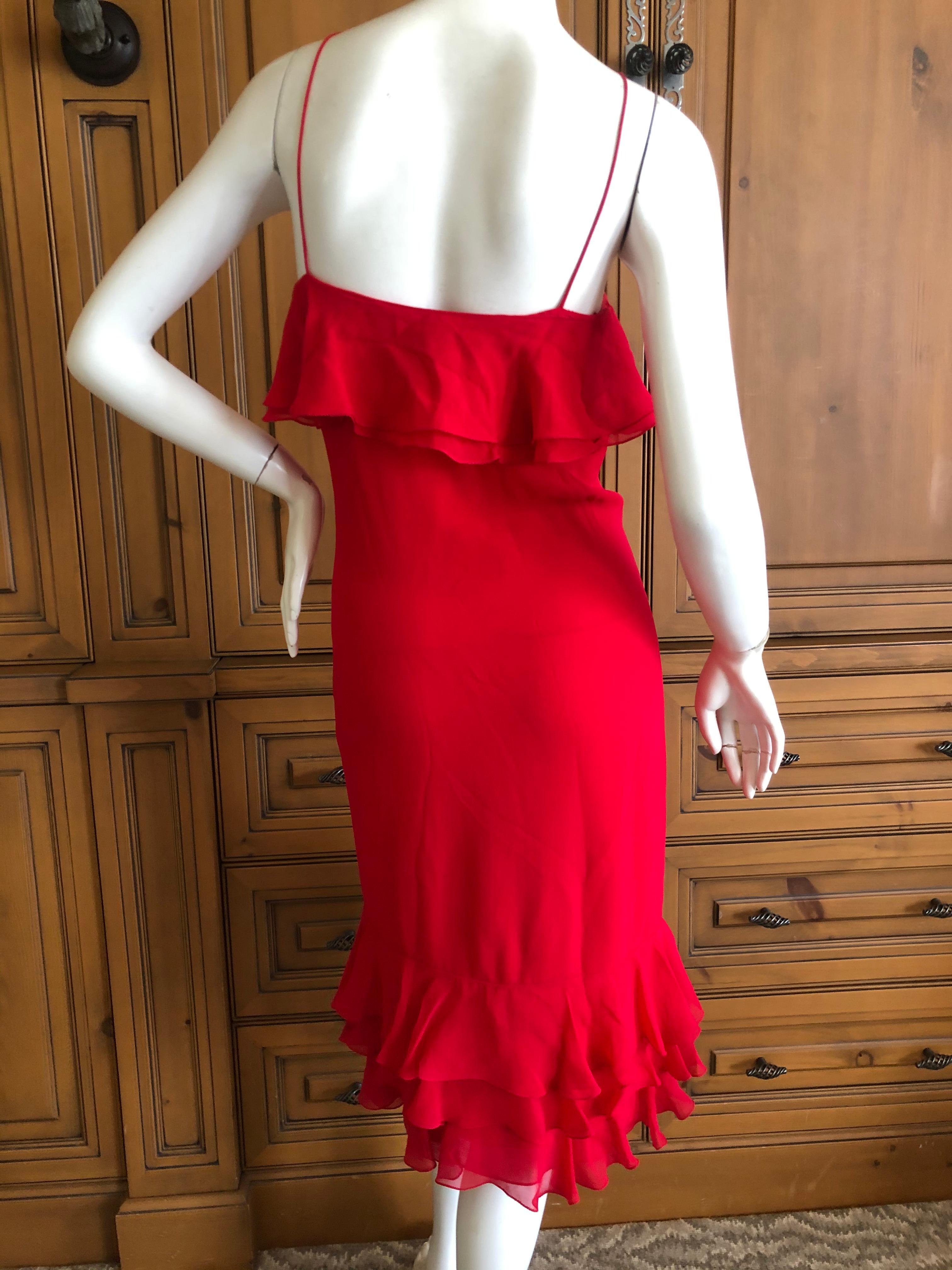 Bill Blass Vintage 1970's Ruffled Red Silk Dress  For Sale 2