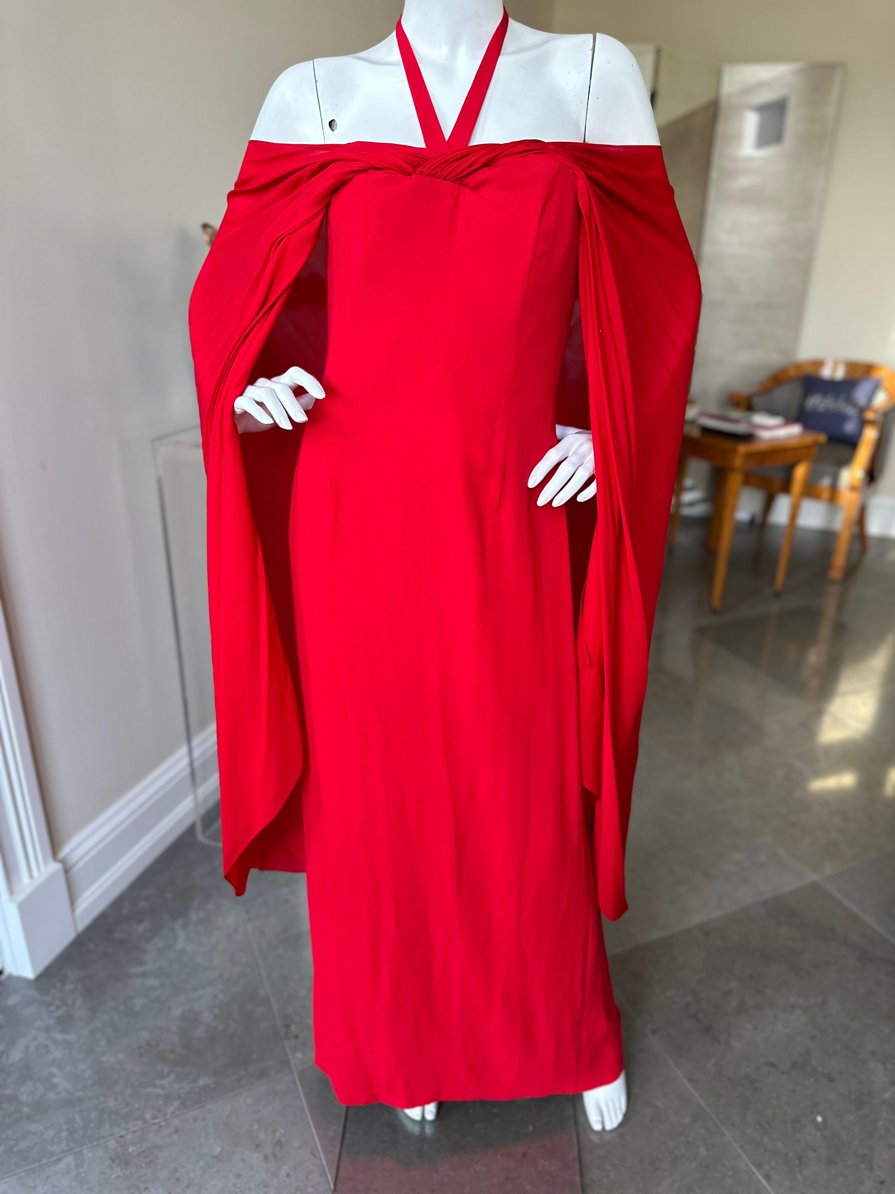 Women's Bill Blass Vintage 1980's Red Silk Evening Dress with Attached Cape For Sale