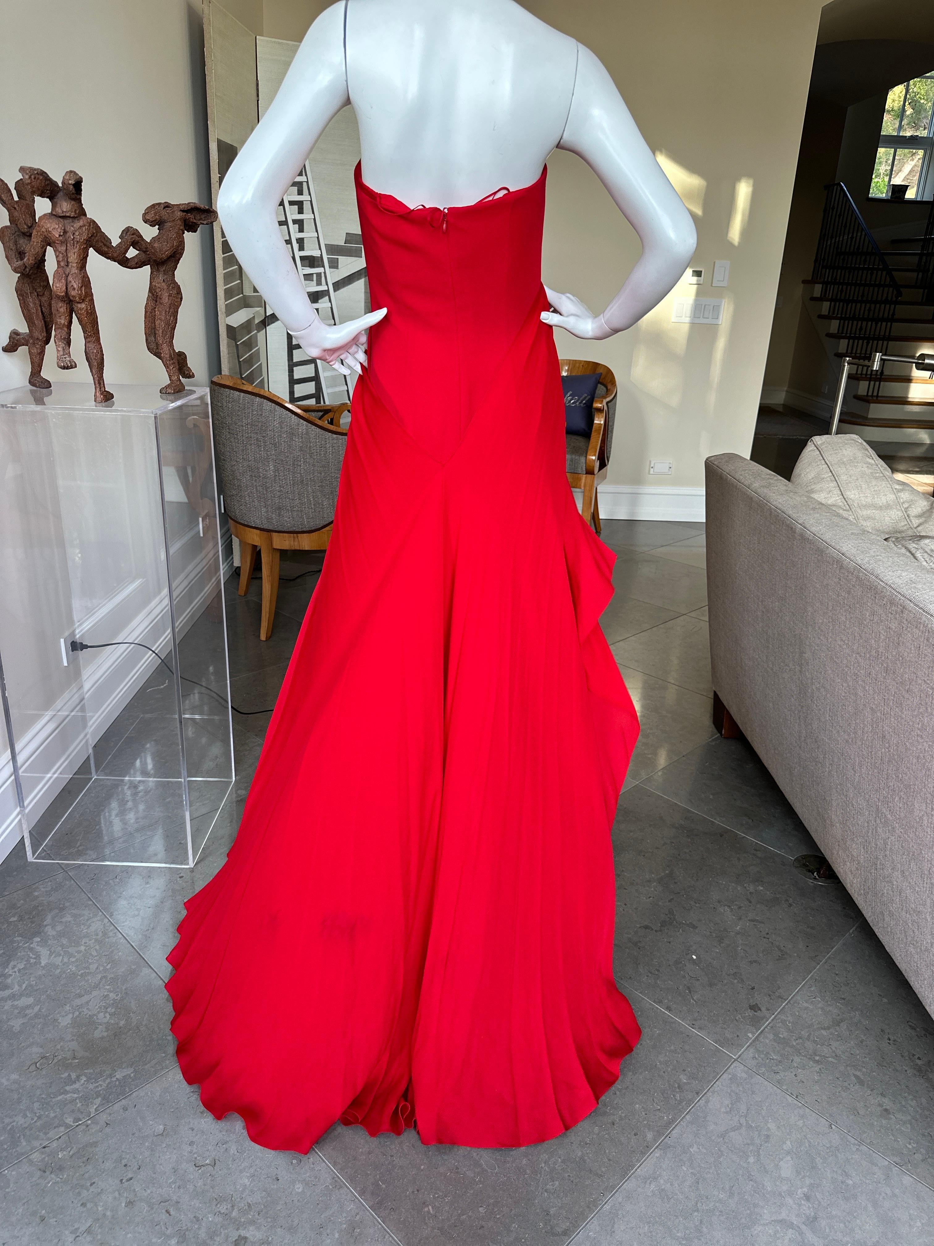 Bill Blass Vintage 1980's Red Silk Evening Dress with Attached Cape For Sale 4