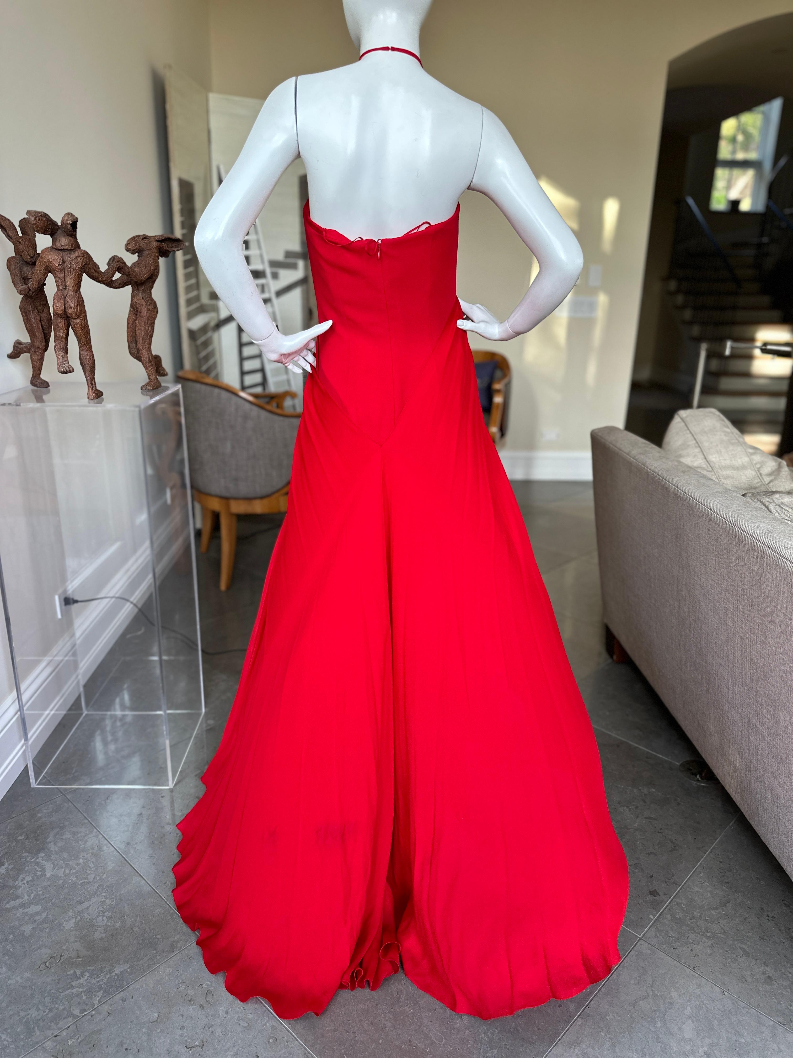 Bill Blass Vintage 1980's Red Silk Evening Dress with Attached Cape For Sale 5