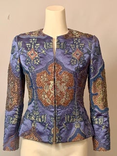 Bill Blass Vintage Beaded and Embroidered Blue Silk and Metallic Thread Jacket