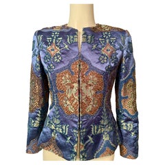 Bill Blass Vintage Beaded and Embroidered Blue Silk and Metallic Thread Jacket