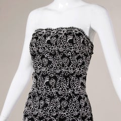 Bill Blass Vintage Black + White Lace Strapless Cocktail Dress