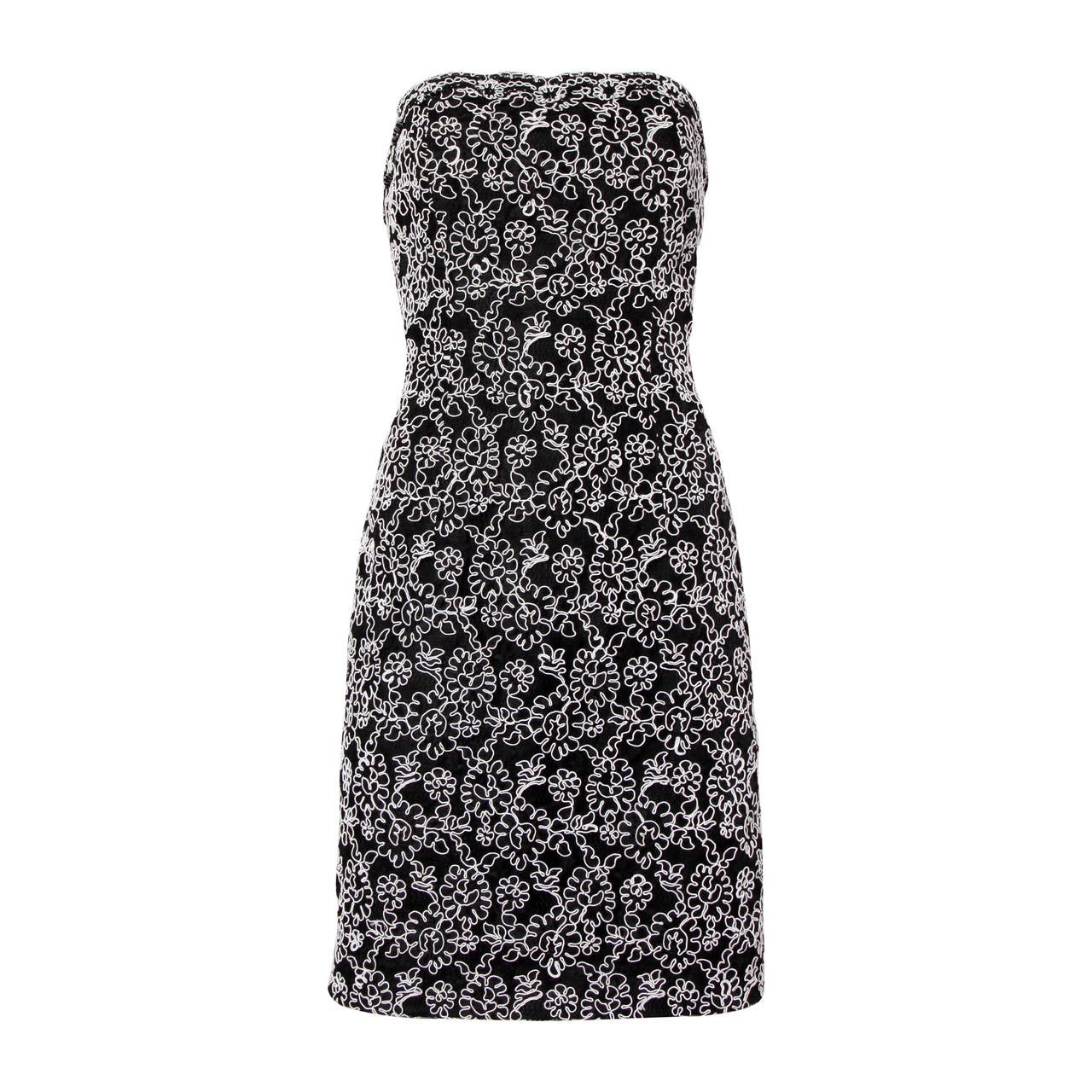 Bill Blass Vintage – Schwarz-weißes, trägerloses Cocktailkleid aus Spitze