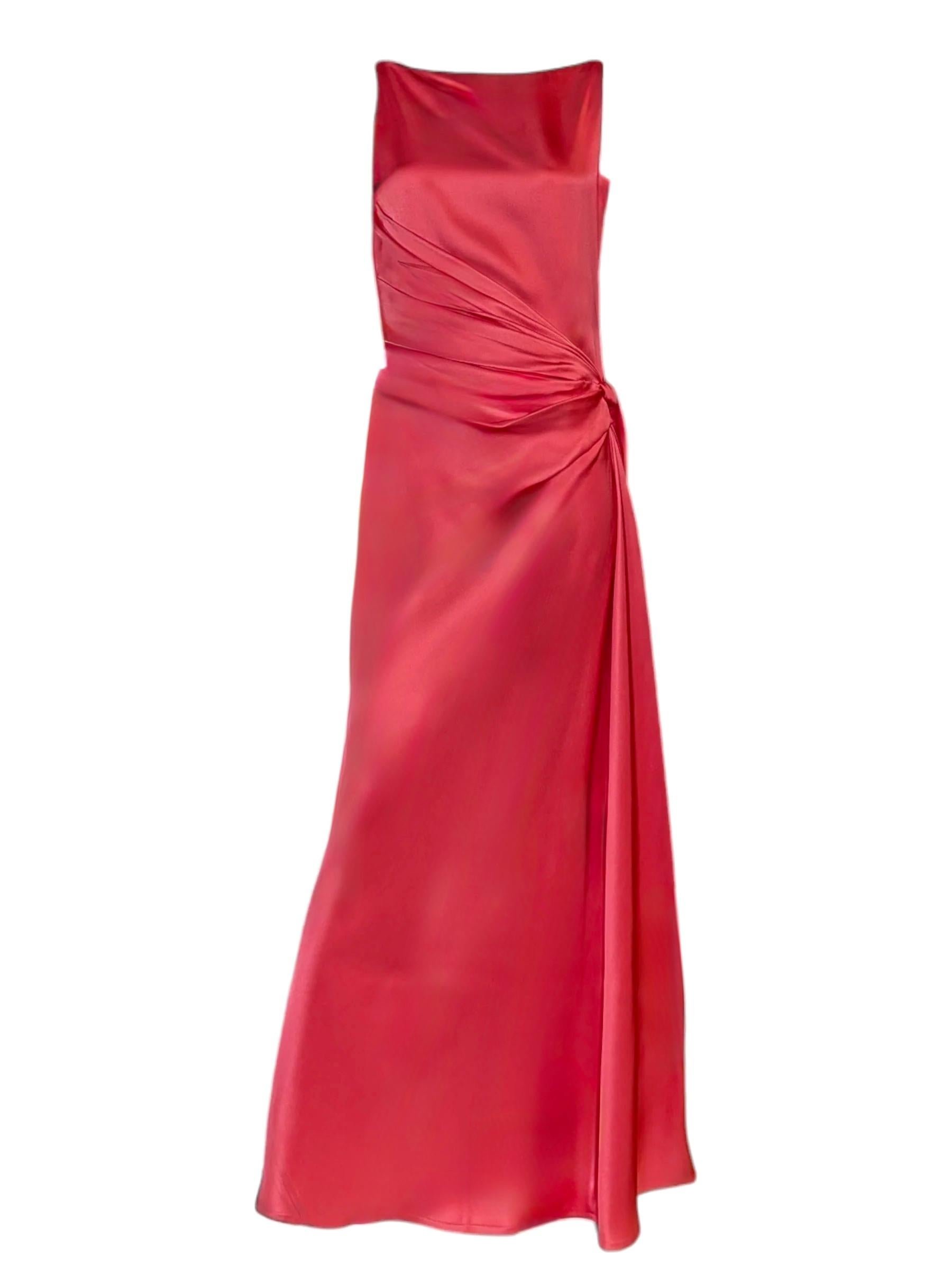 Rouge Robe de soirée en soie rose drapée Bill Blass Vintage - Made in USA en vente