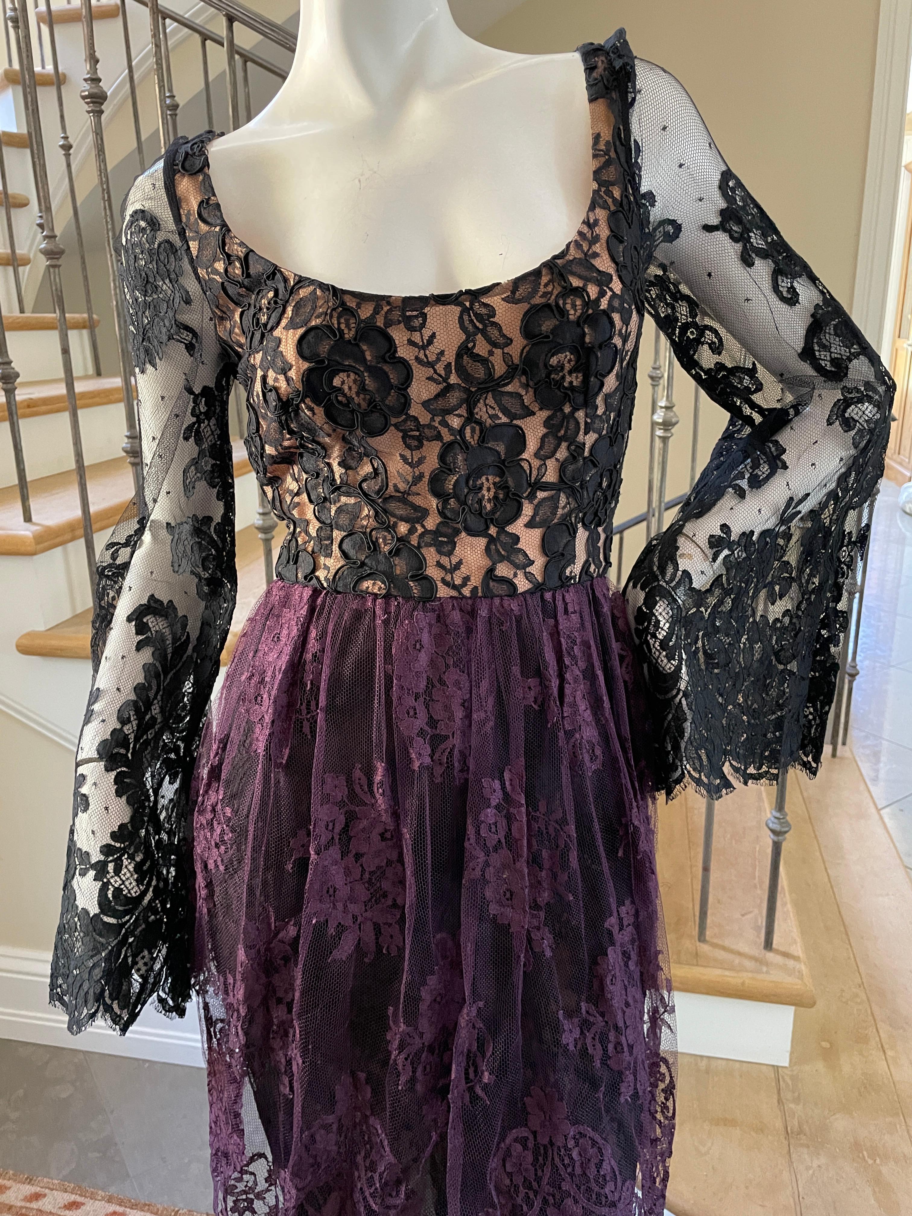 Bill Blass Vintage Lace Bell Sleeve Cocktail Dress from Saks Fifth Avenue In Excellent Condition For Sale In Cloverdale, CA