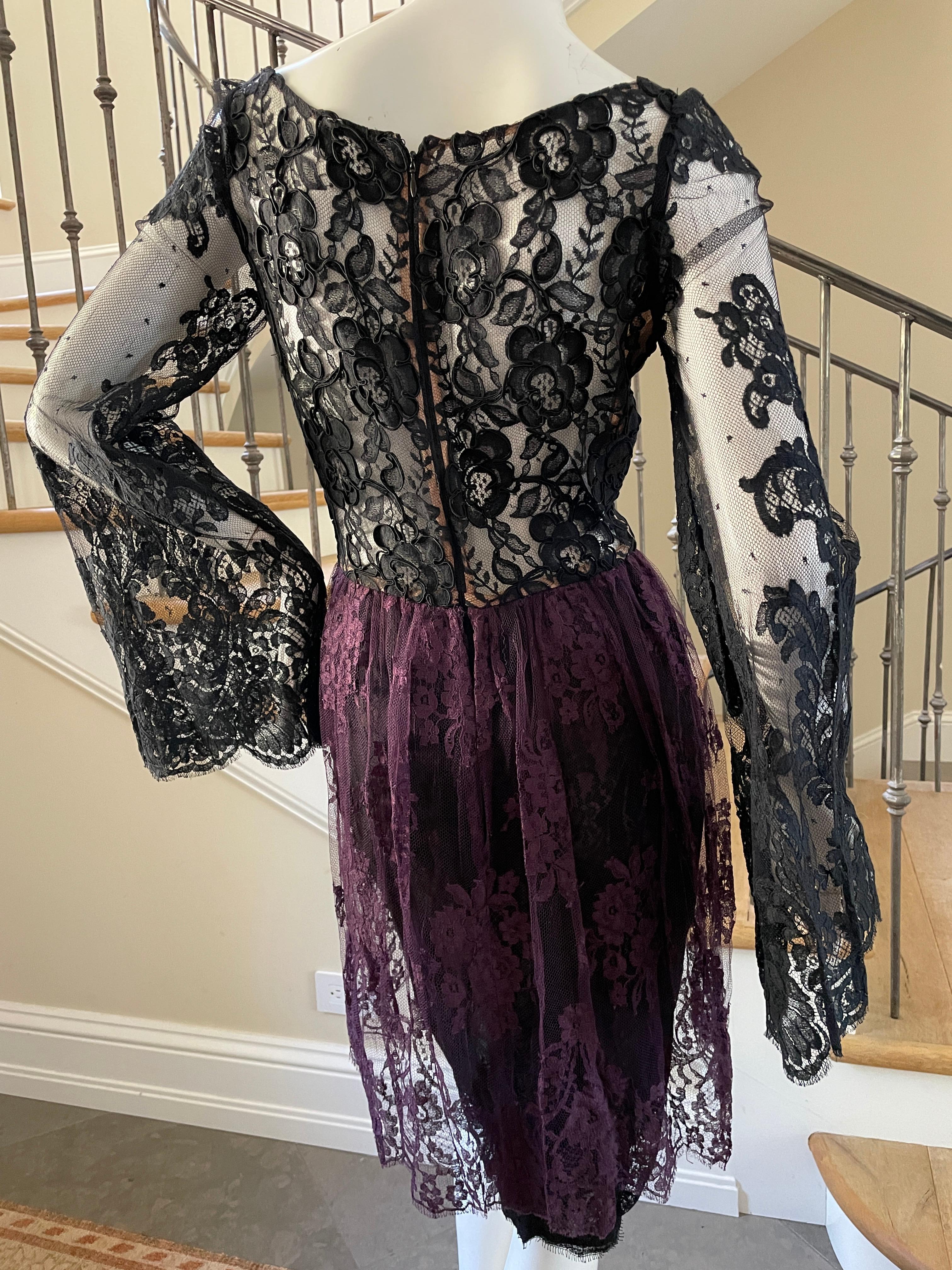 Bill Blass Vintage Lace Bell Sleeve Cocktail Dress from Saks Fifth Avenue For Sale 3