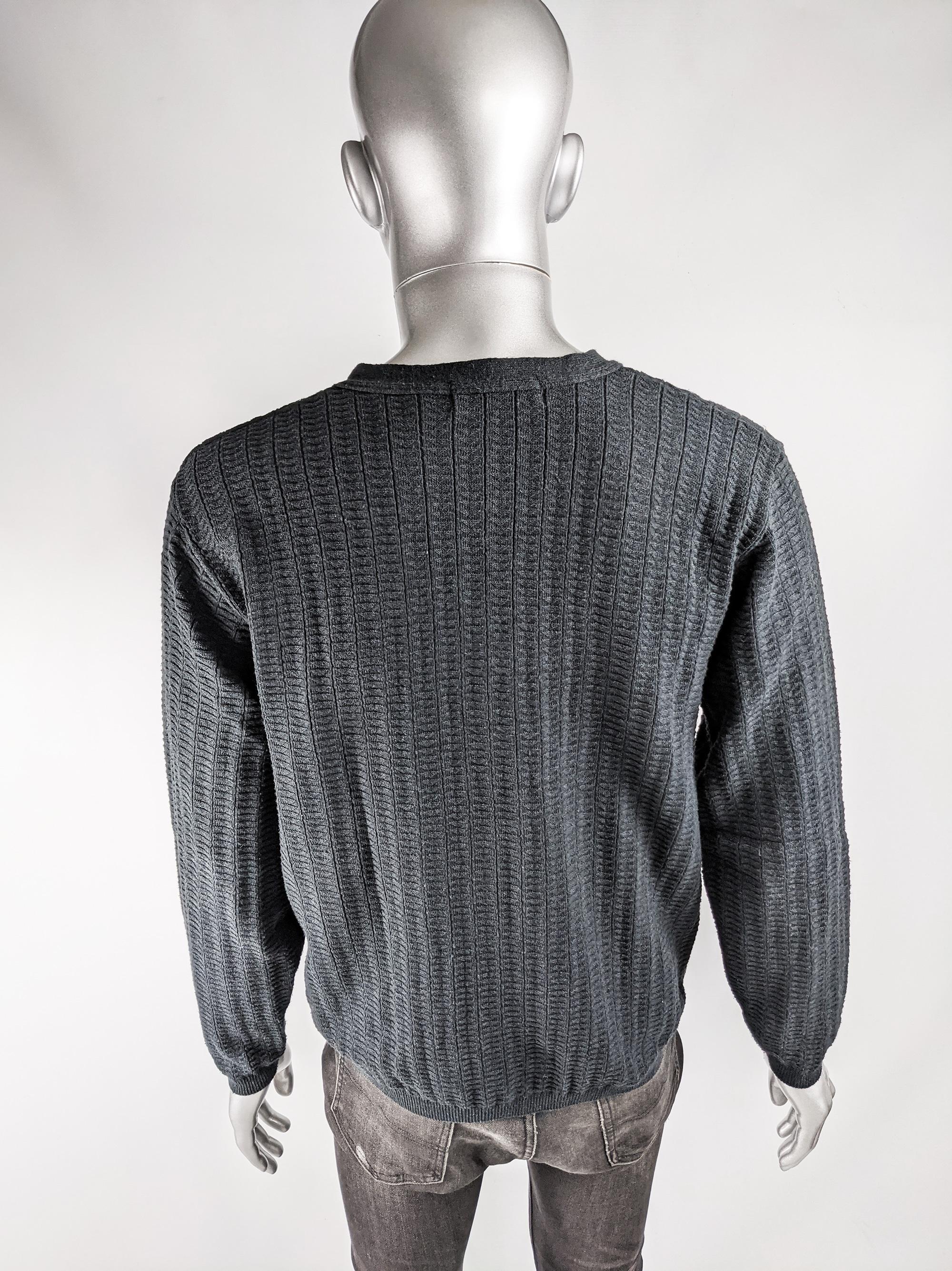 Black Bill Blass Vintage Mens Waffle Knit Cardigan Sweater