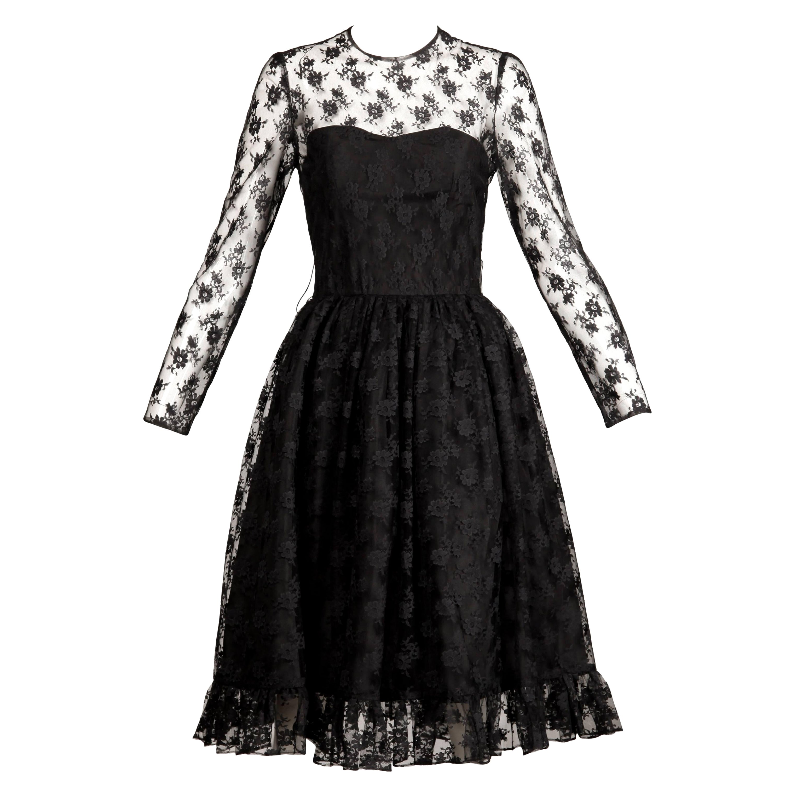 Bill Blass Vintage Sheer Black Lace Dress