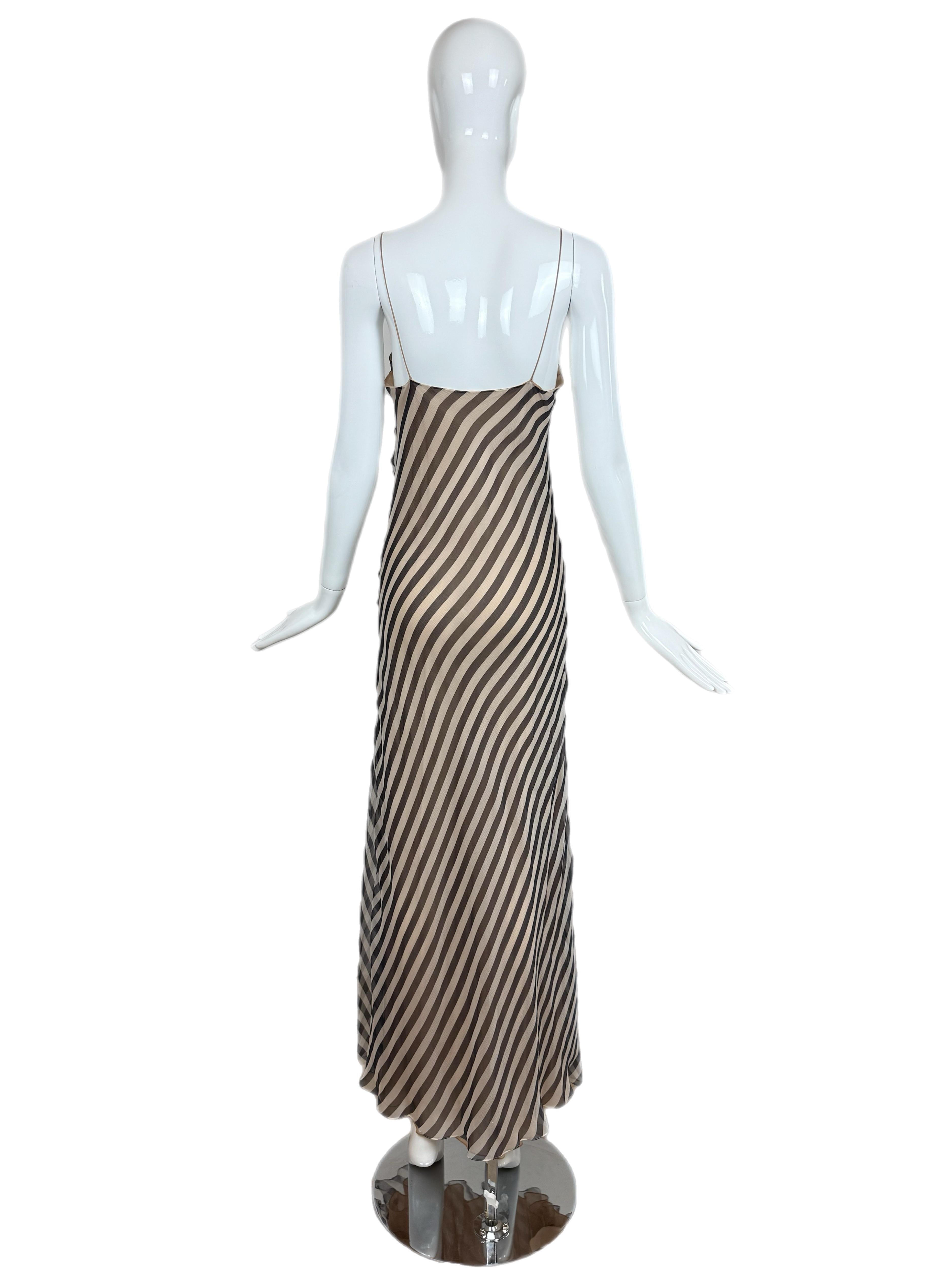 BILL BLASS Robe longue en soie rayée vintage Marine + Nude Excellent état - En vente à Leonardo, NJ