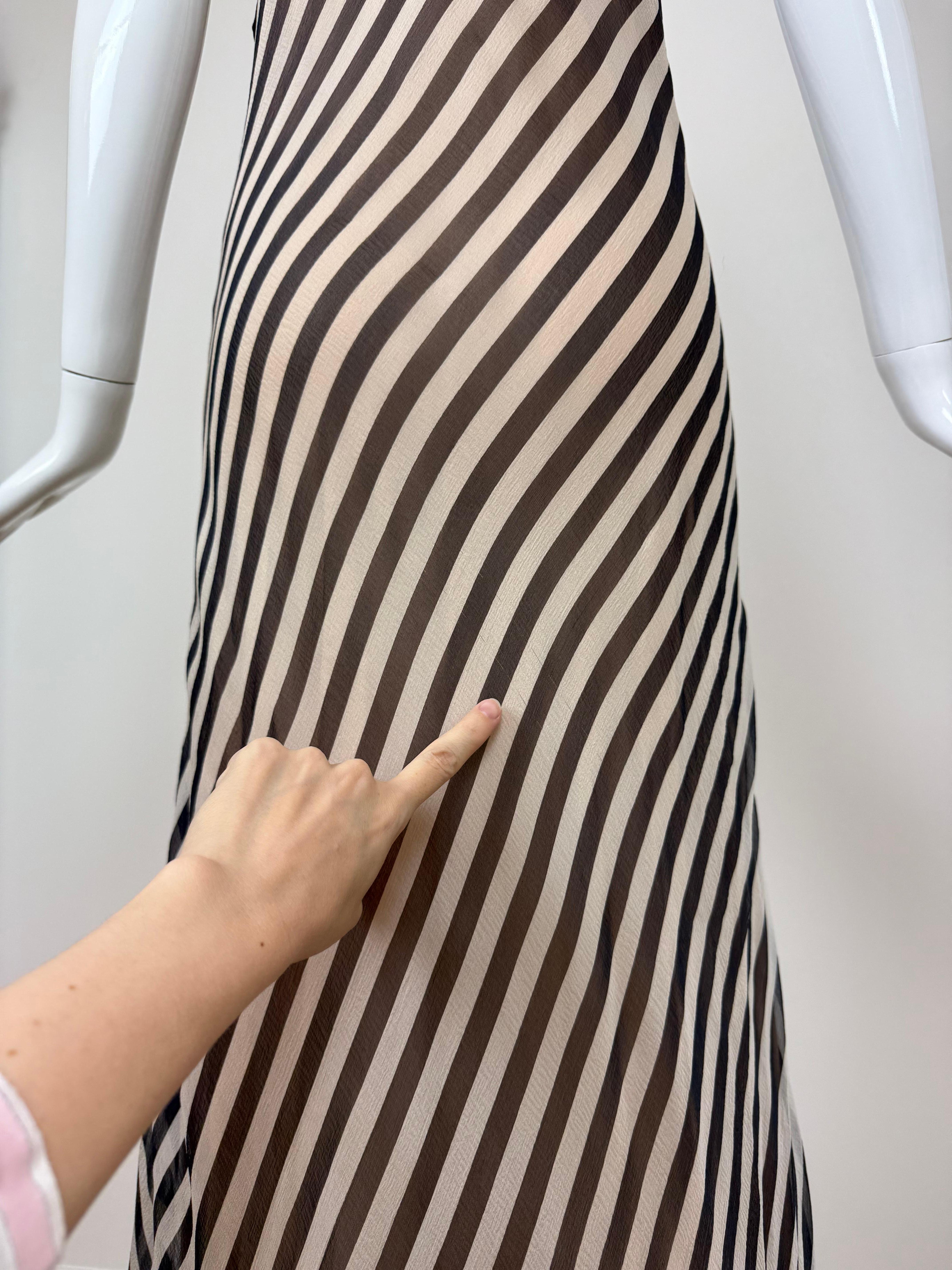 BILL BLASS Maxi abito a righe in seta vintage Navy + Nude in vendita 3