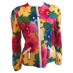 Bill Blass Watercolor Floral Jacket With Leather Tassel Detailing