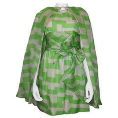 Bill Blass Weiß-grünes Seidenkleid, 2pc, ca. 1960er Jahre