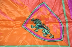 Bill Blass Wonderfully Vivid Fuchsia & Tangerine "Royal Emblem" Silk Scarf